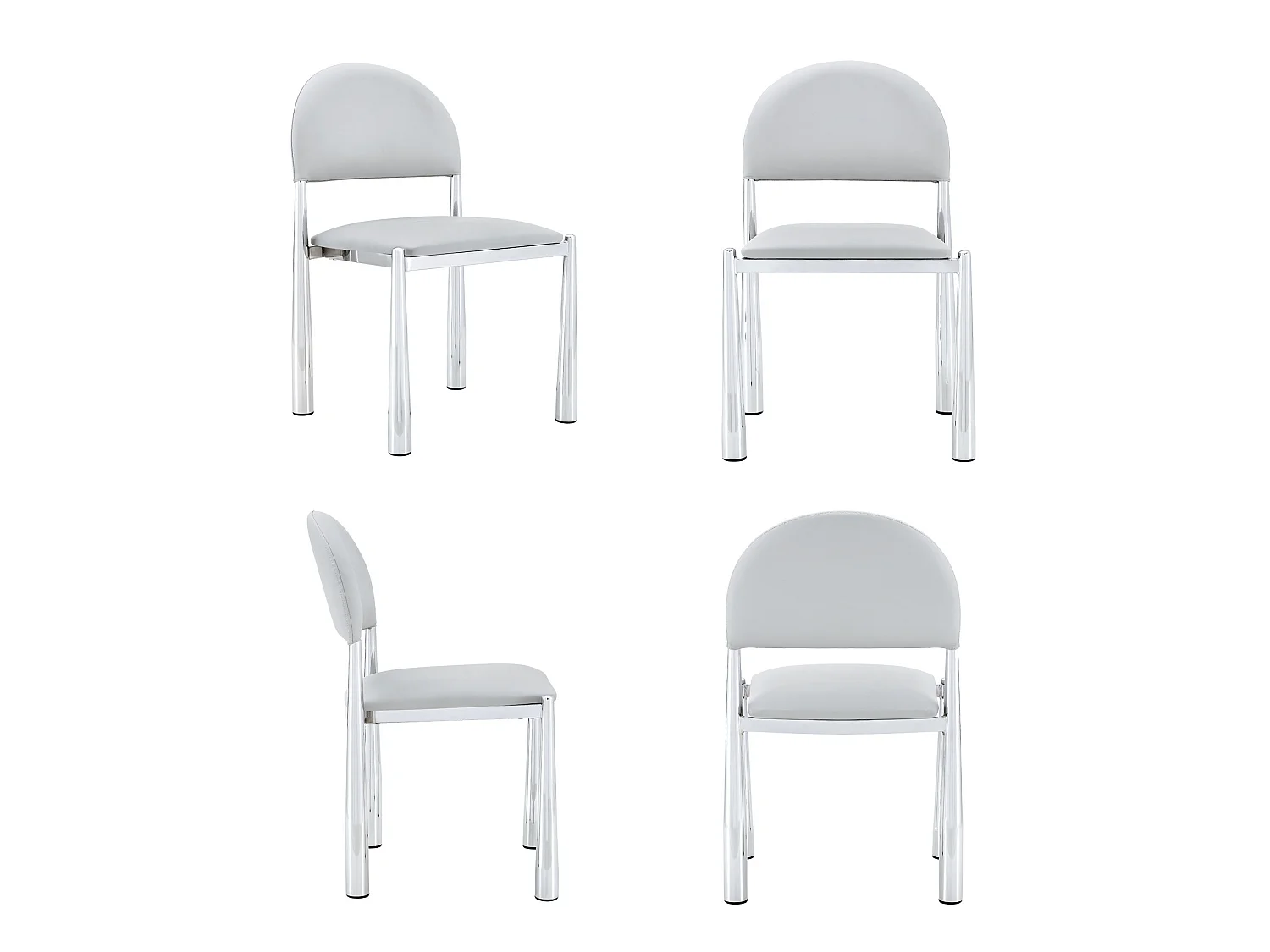 Set van 2 lichtgrijze PU-stoelen met halfronde rugleuning en metalen poten