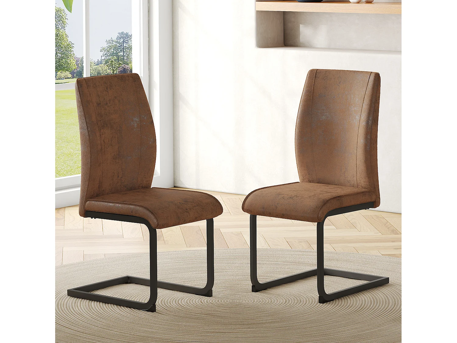 Lot de 2 chaises de salle à manger en tissu marron et métal noir