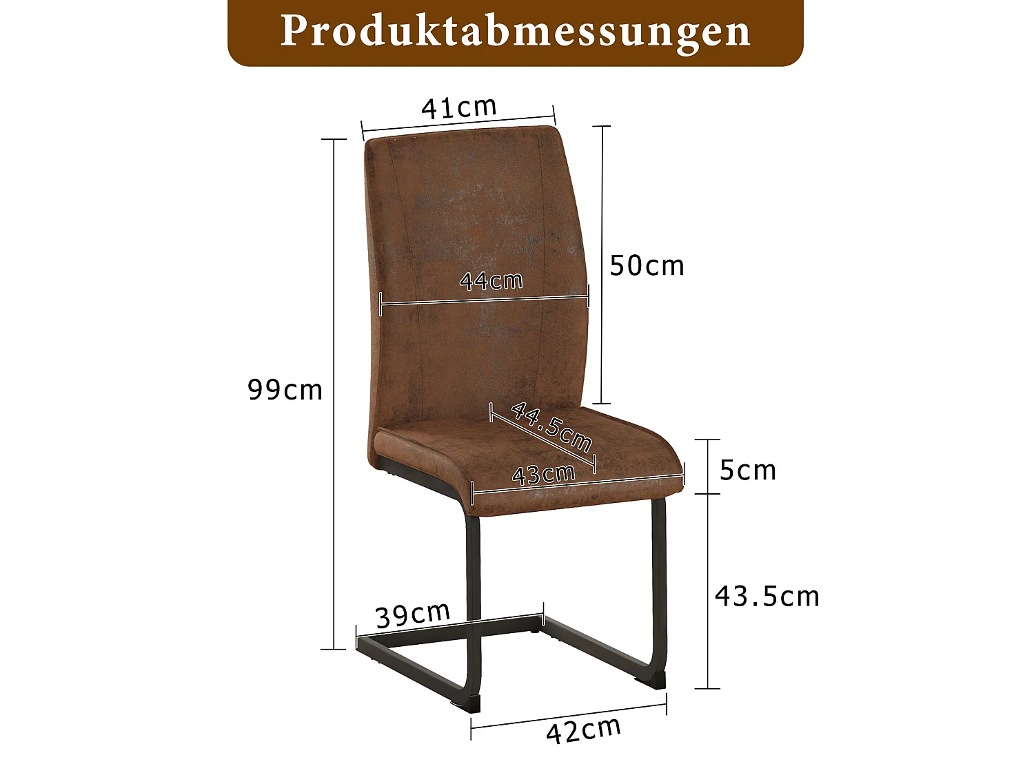 Lot de 2 chaises de salle à manger en tissu marron et métal noir