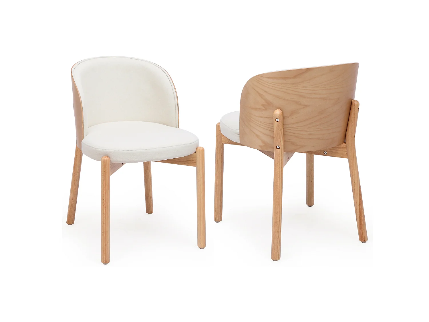 Juego de 2 sillas de comedor de madera y lino - Natural y blanco