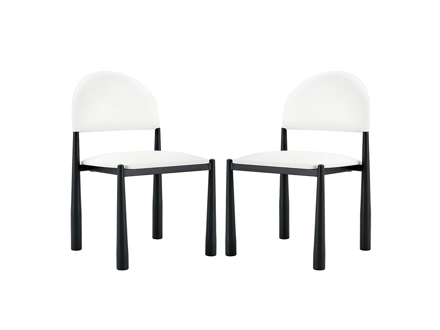Lot de 2 chaises en PU blanc - Dossier demi-rond et pieds métal noir