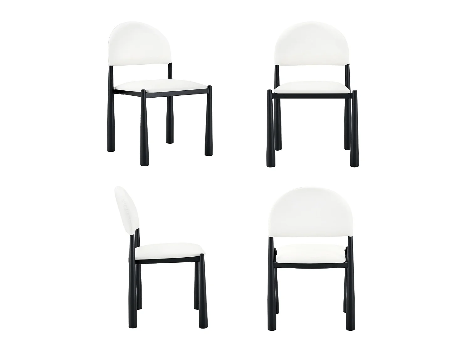 Lot de 2 chaises en PU blanc - Dossier demi-rond et pieds métal noir