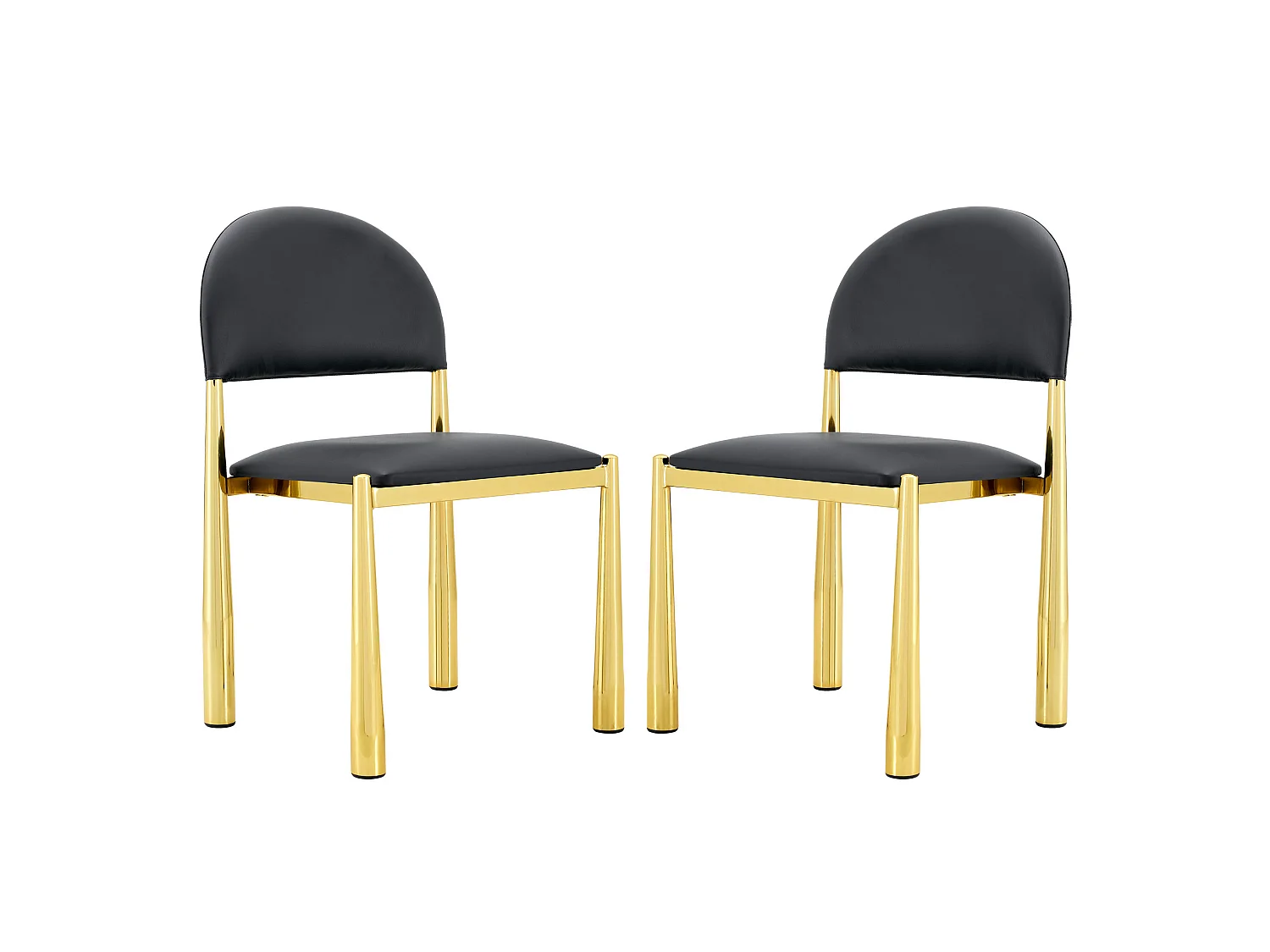 Set van 2 PU-stoelen met halfronde rugleuning en metalen poten – Zwart en goud