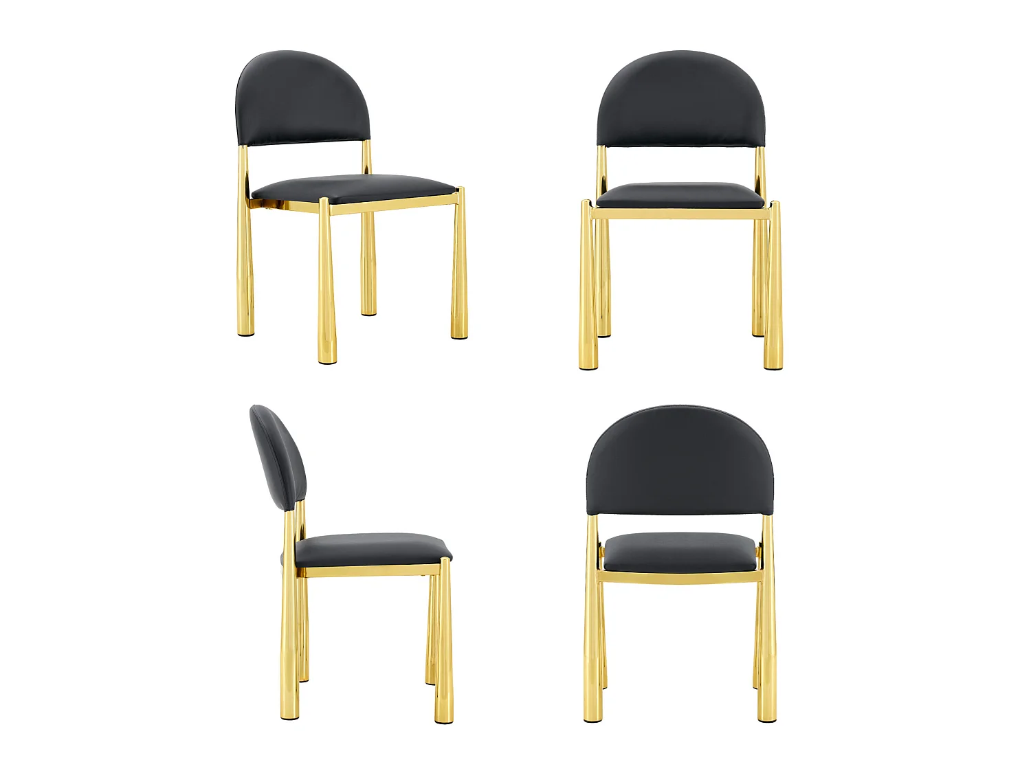 Set van 2 PU-stoelen met halfronde rugleuning en metalen poten – Zwart en goud