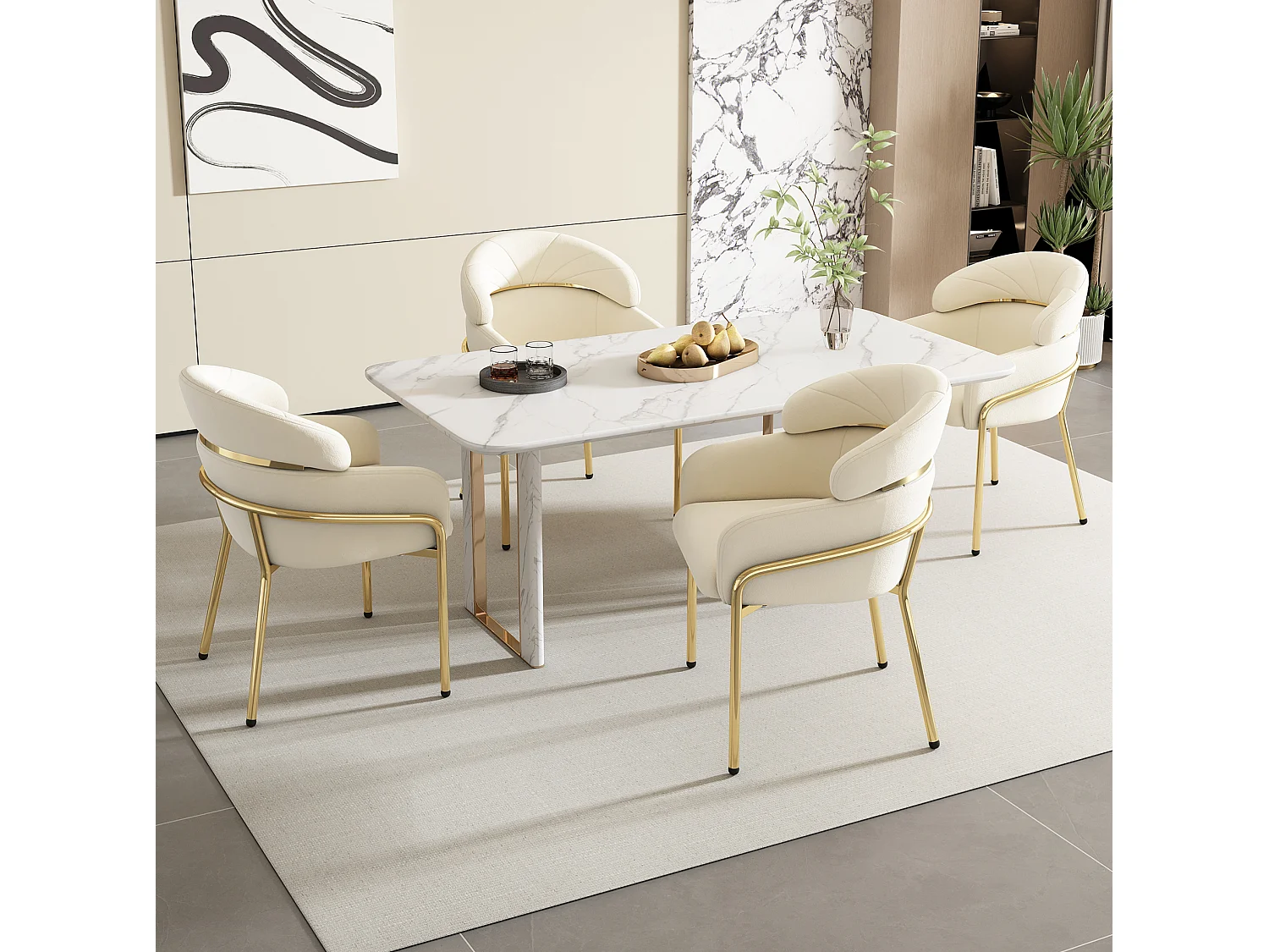 Lot de 6 chaise de salle à manger en velours avec pieds en métal - Beige
