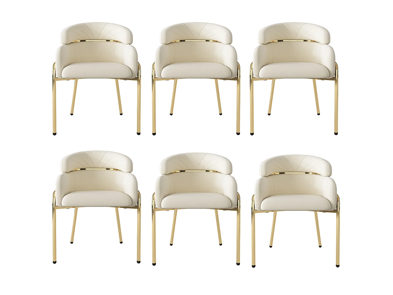 Lot de 6 chaise de salle à manger en velours avec pieds en métal - Beige