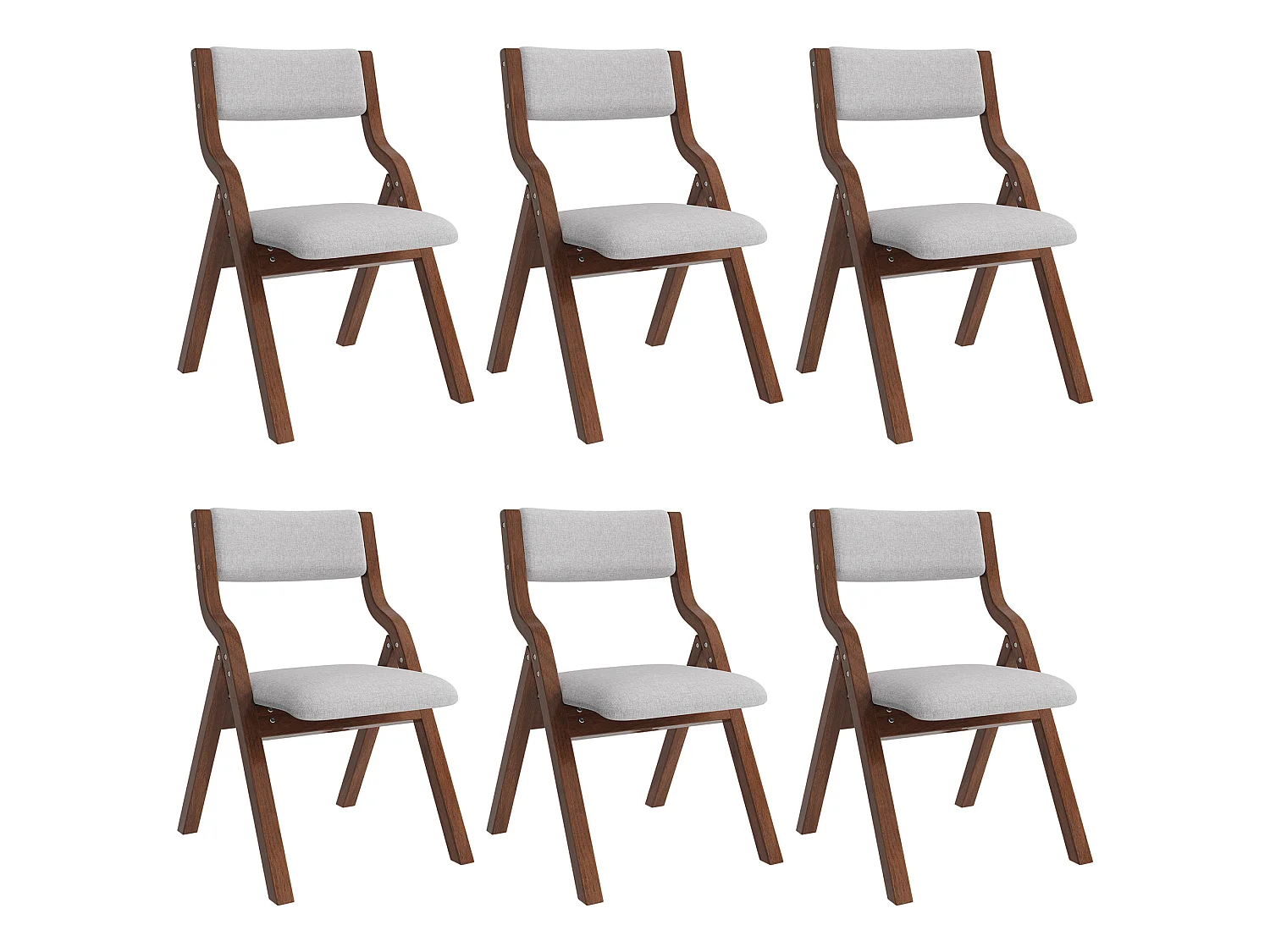Lot de 6 chaises pliantes gris et marron - Bois et lin
