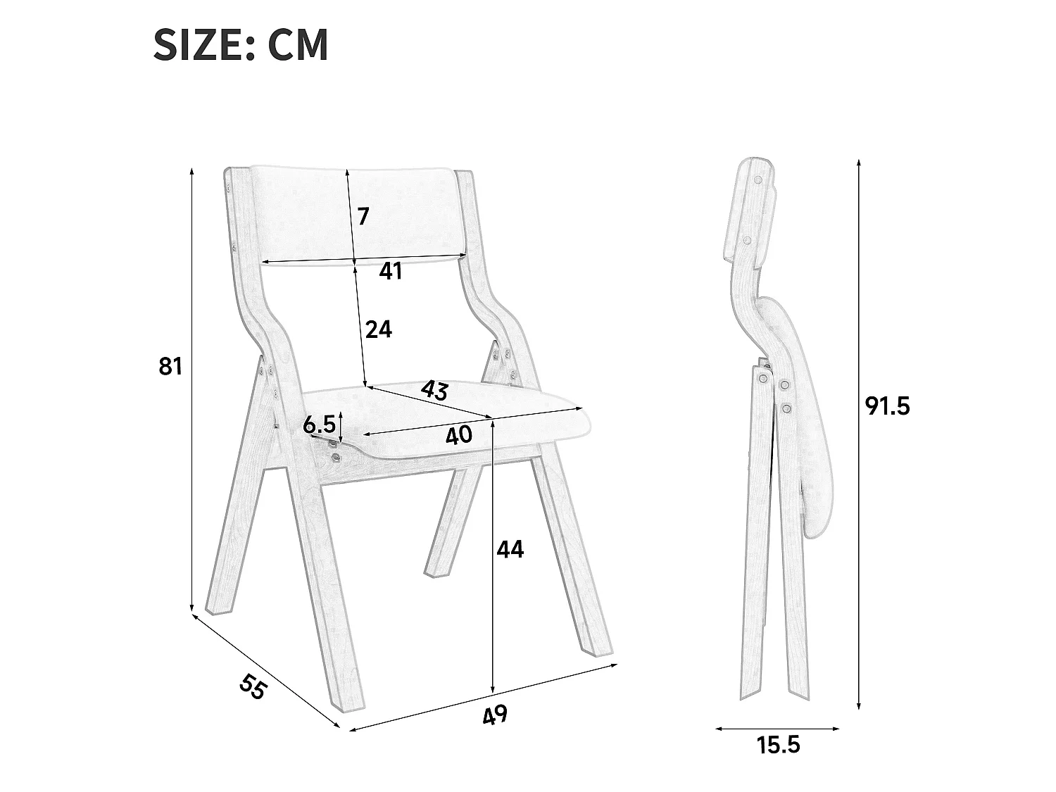 Lot de 6 chaises pliantes gris et marron - Bois et lin