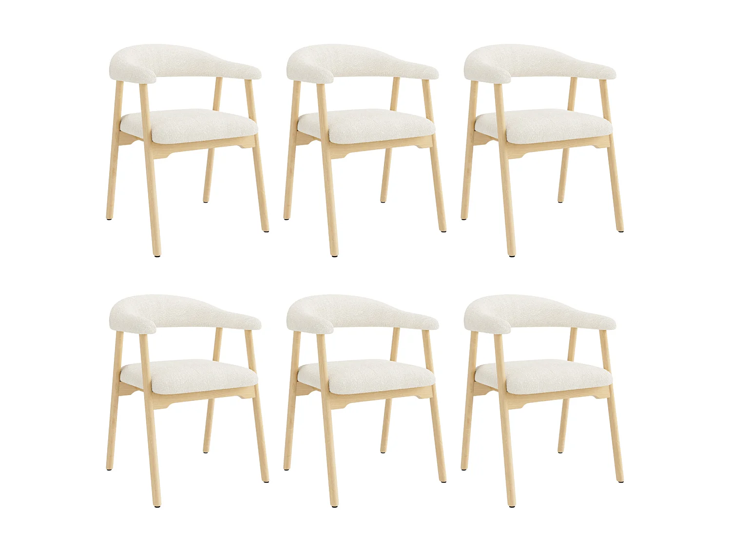Juego de 6 sillas de madera con tela bouclé - Natural y beige