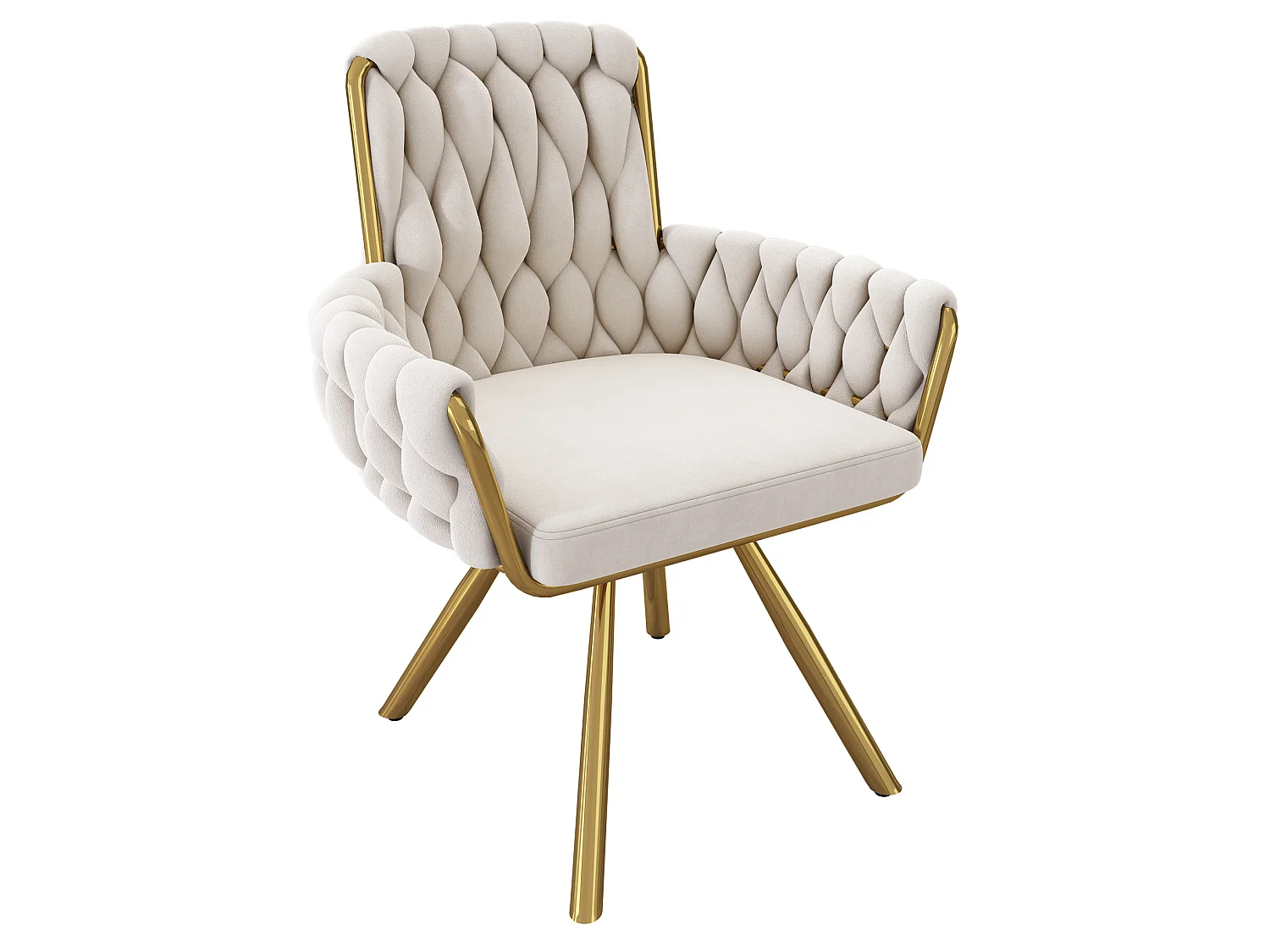 Lot de 6 chaises pivotant en velours - Pieds en métal - Beige