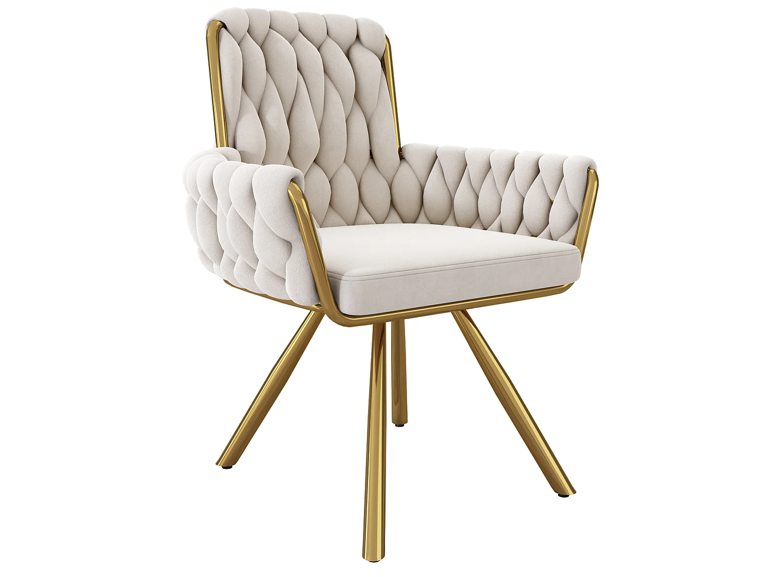 Lot de 6 chaises pivotant en velours - Pieds en métal - Beige