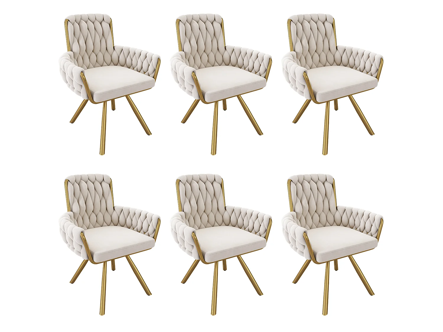 Lot de 6 chaises pivotant en velours - Pieds en métal - Beige