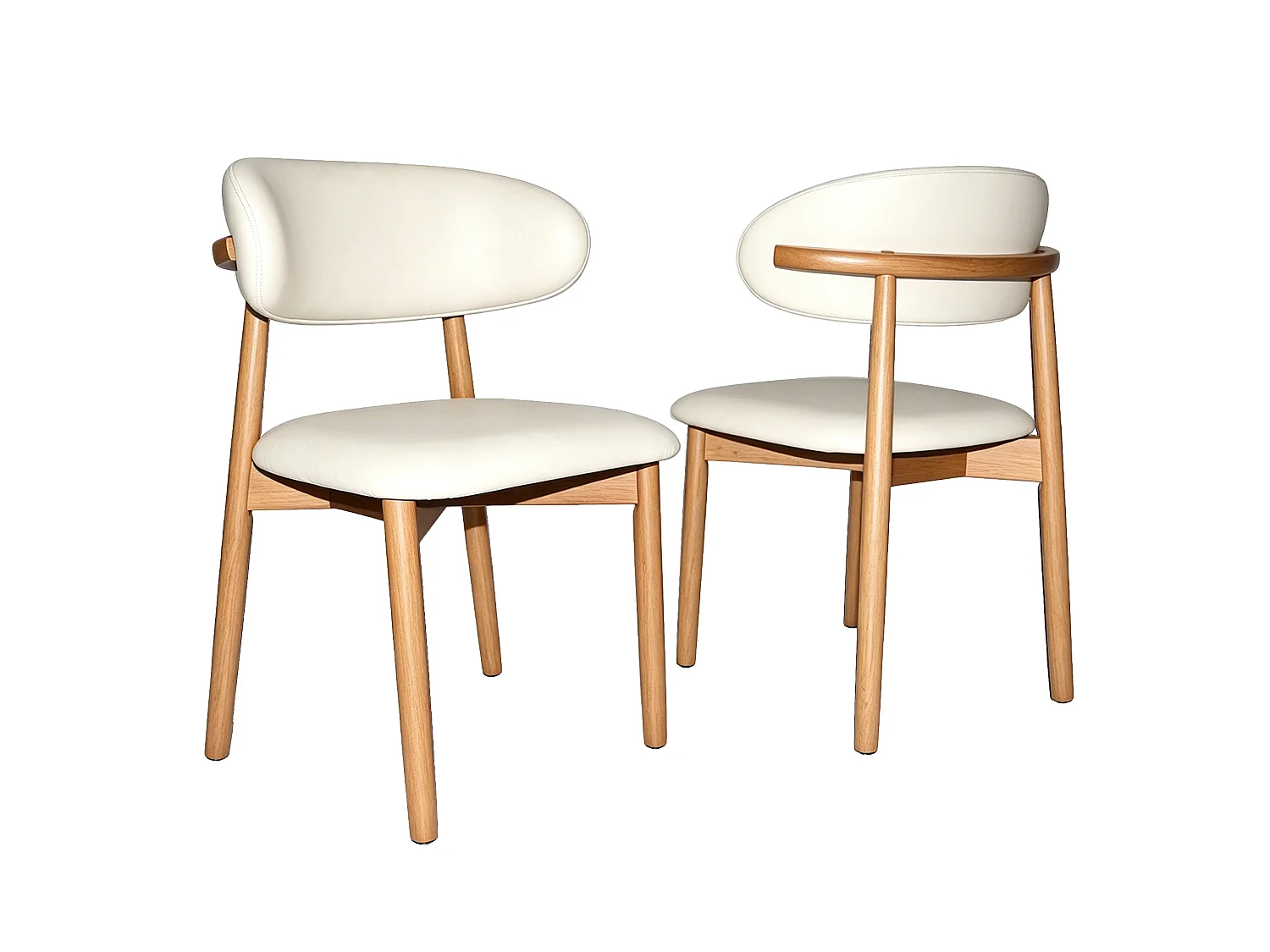 Set van 2 stoelen met poten van licht natuurlijk hout - Wit kunstleer