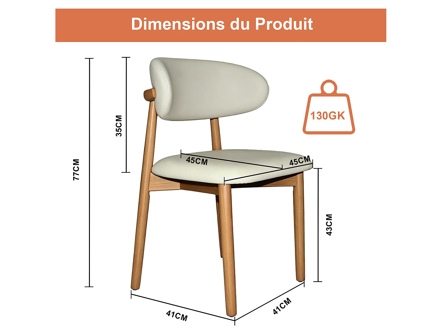 Set van 2 stoelen met poten van licht natuurlijk hout - Wit kunstleer
