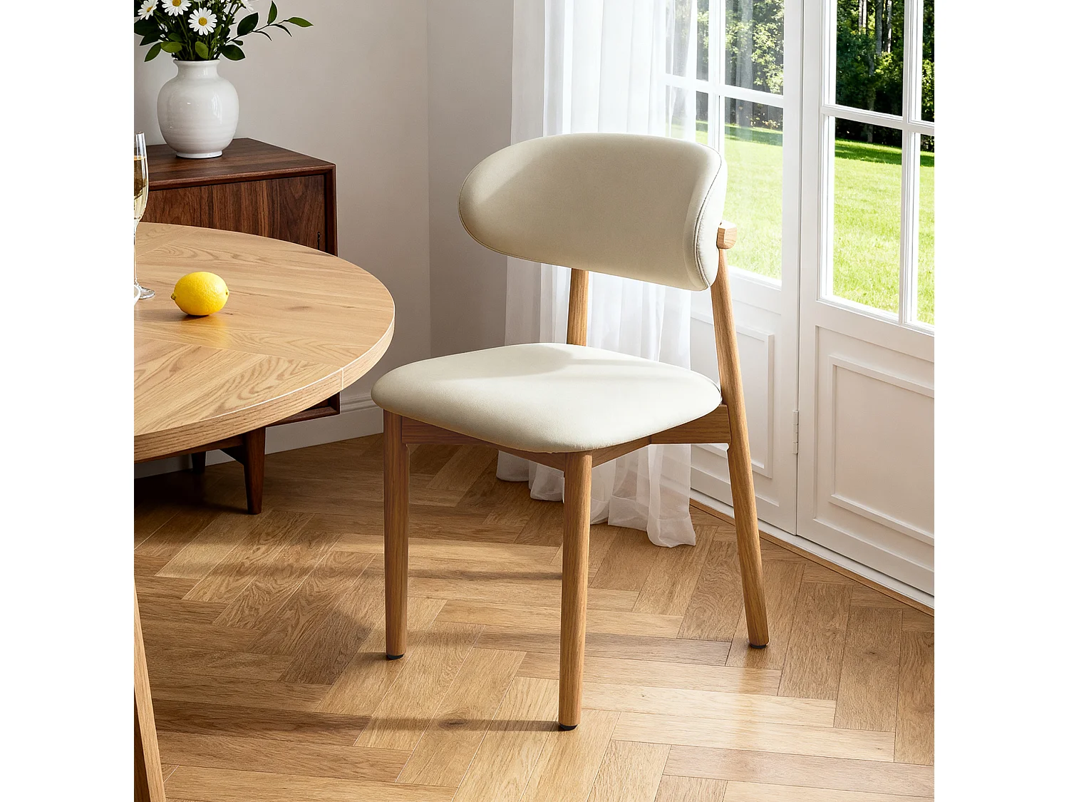 Set van 2 stoelen met poten van licht natuurlijk hout - Wit kunstleer