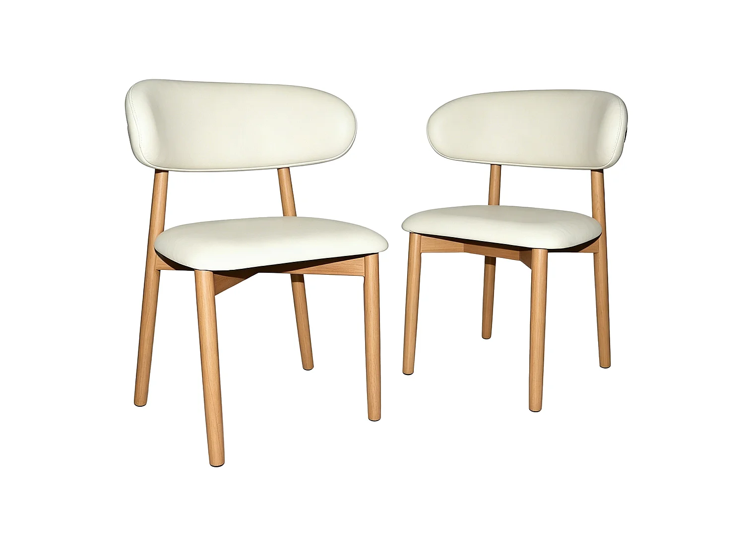 Set van 2 stoelen met poten van licht natuurlijk hout - Wit kunstleer
