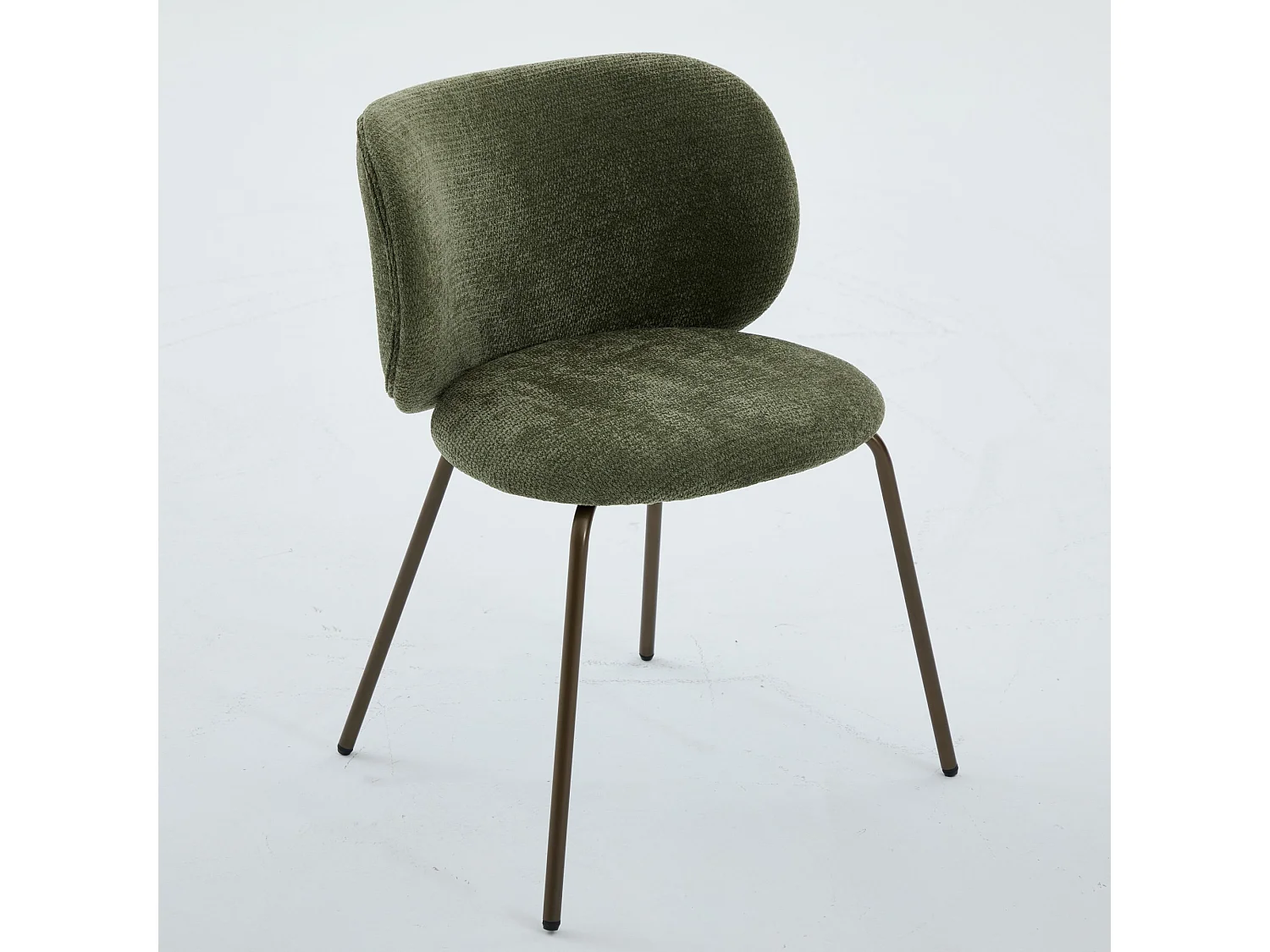 Lot de 2 chaises chenille vert, dossier courbé, pieds métal bronze, design moderne, salle à mange