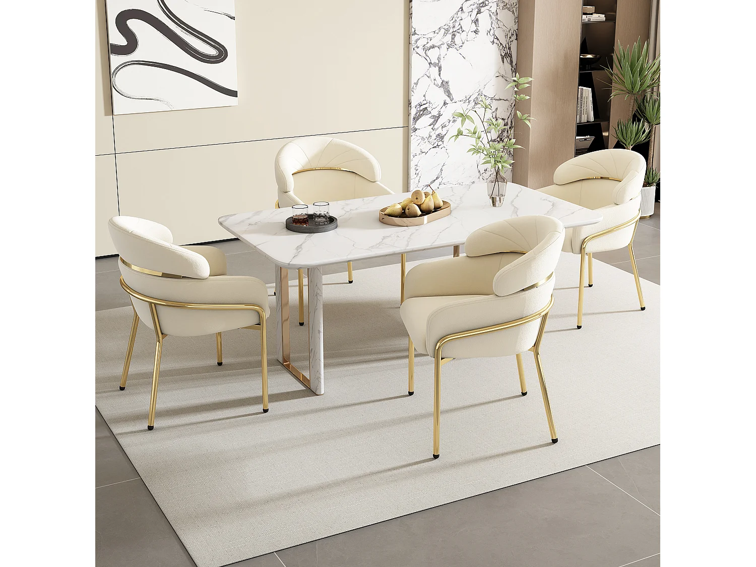 Lot de 2 chaise de salle à manger en velours avec pieds en métal - Beige