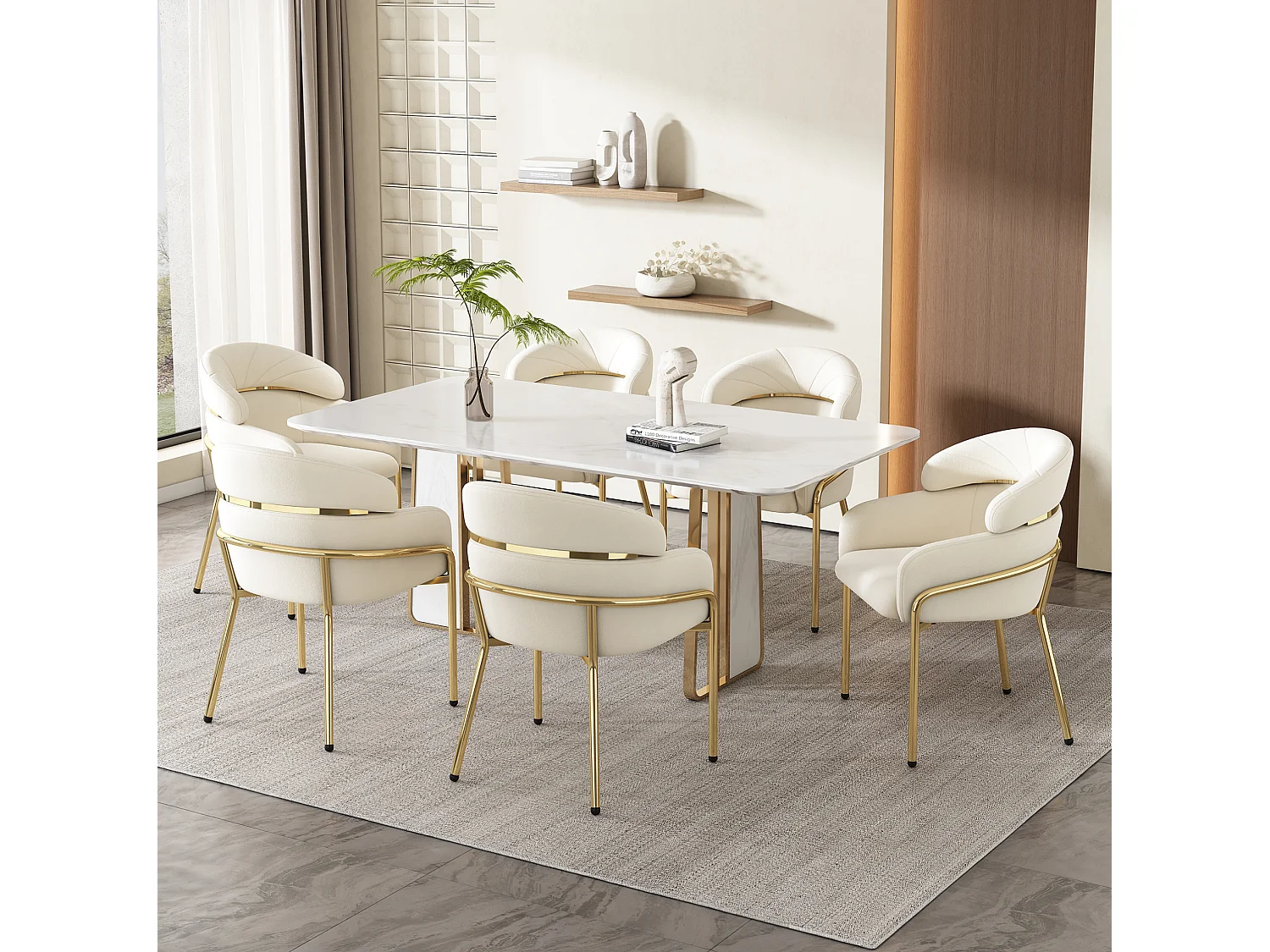 Lot de 2 chaise de salle à manger en velours avec pieds en métal - Beige