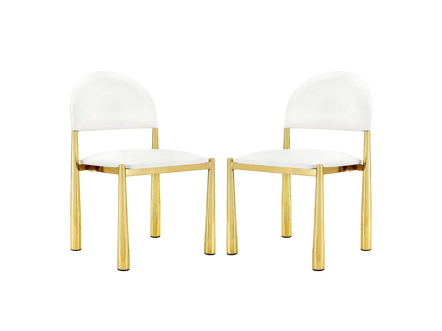 Set van 2 PU-stoelen met halfronde rugleuning en metalen poten – Wit en goud