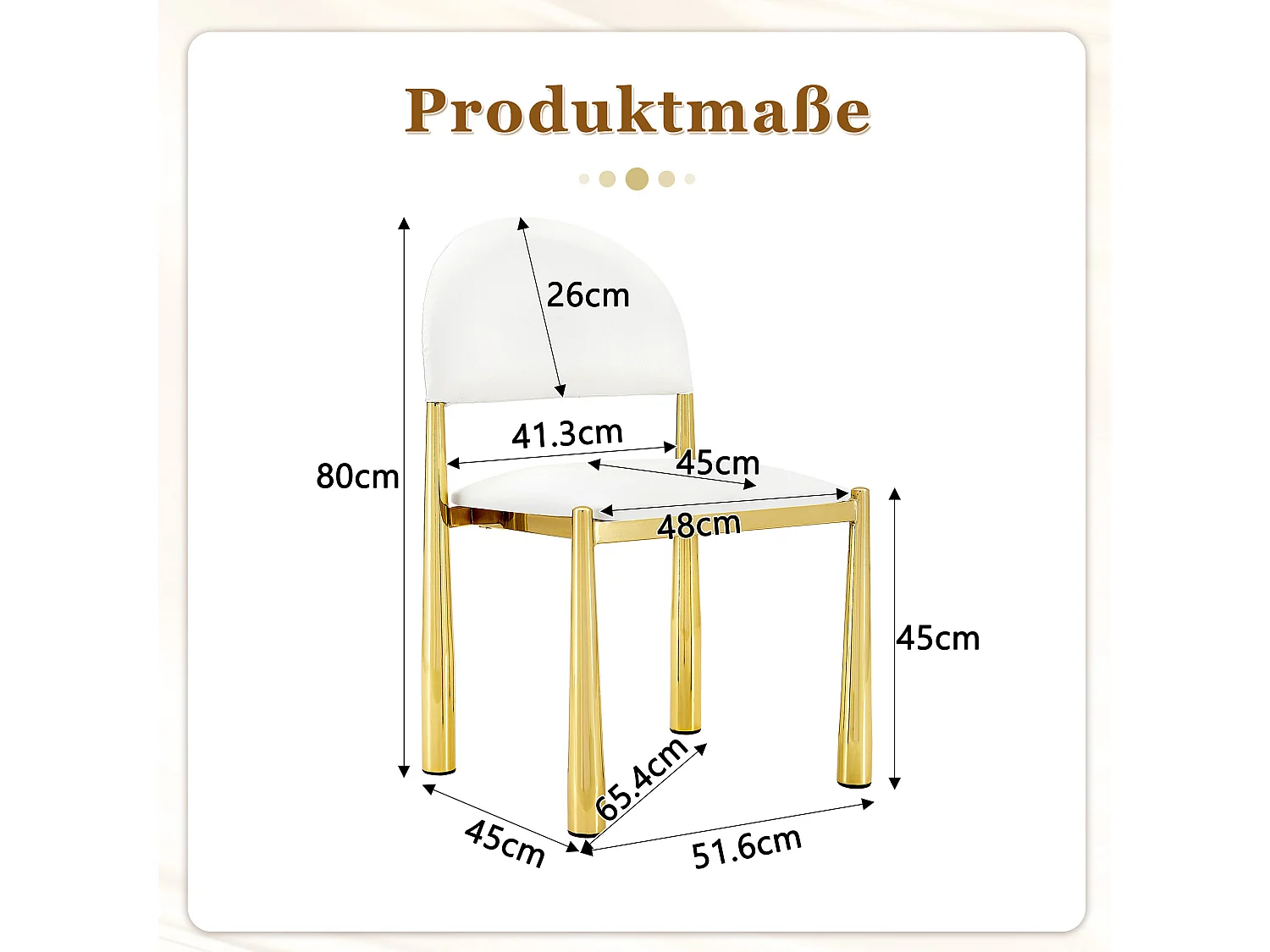 Set van 2 PU-stoelen met halfronde rugleuning en metalen poten – Wit en goud