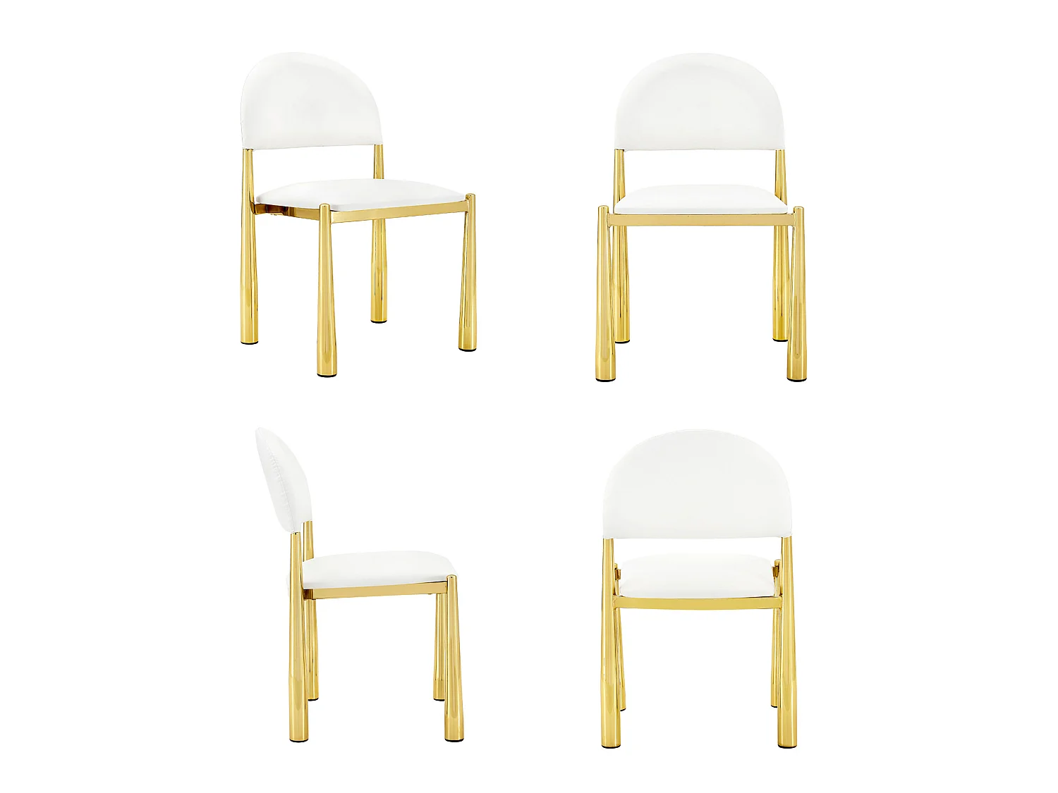 Set van 2 PU-stoelen met halfronde rugleuning en metalen poten – Wit en goud