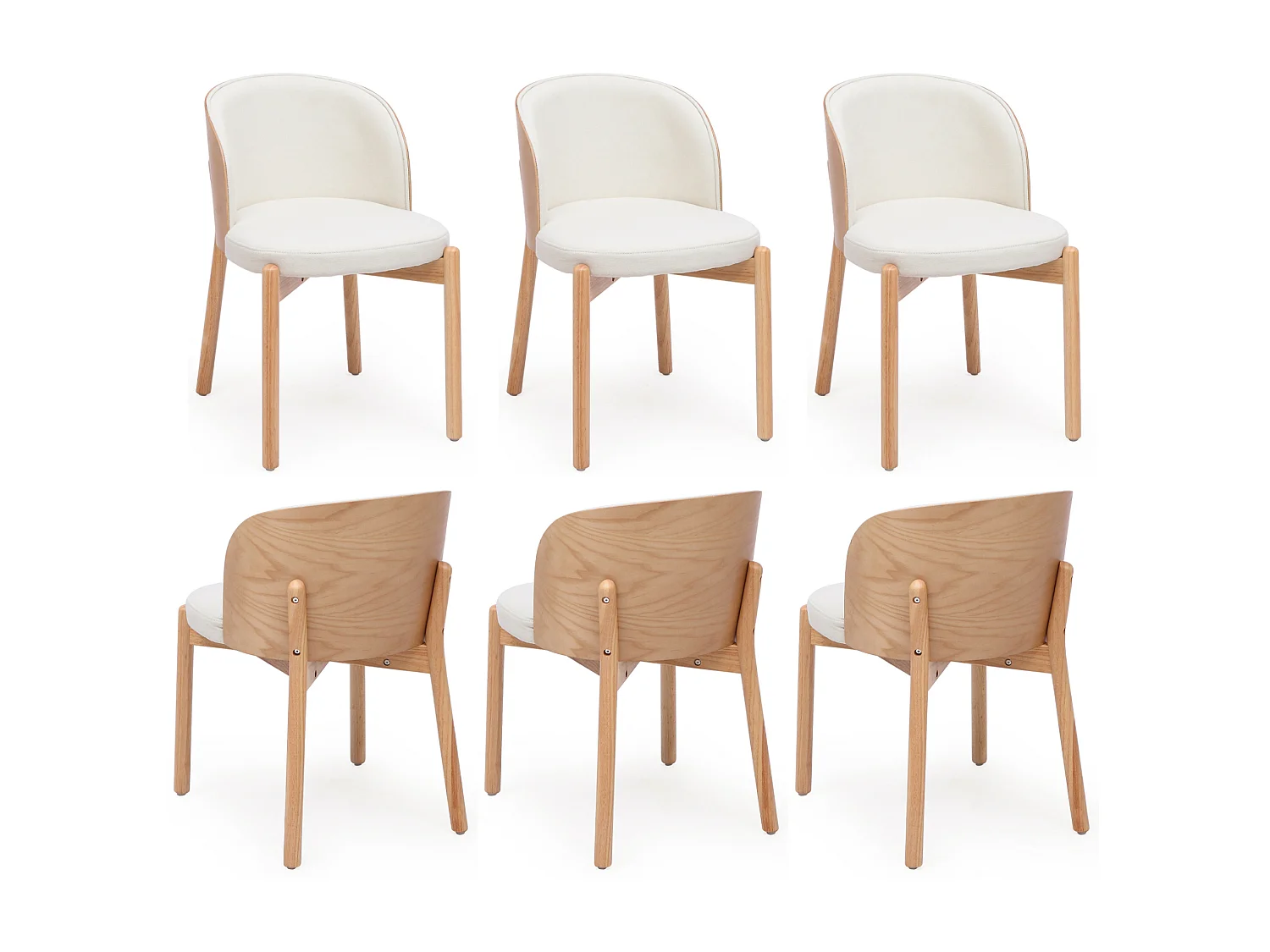 Juego de 6 sillas de comedor de madera y lino - Natural y blanco