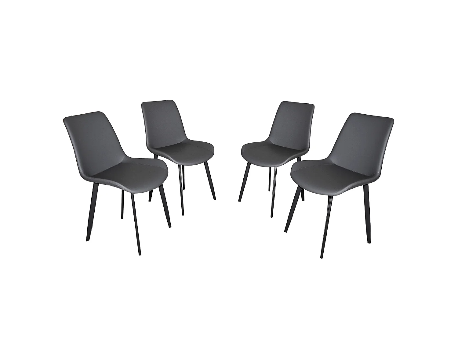 Lot de 4 chaises en PU gris avec pieds en acier noir