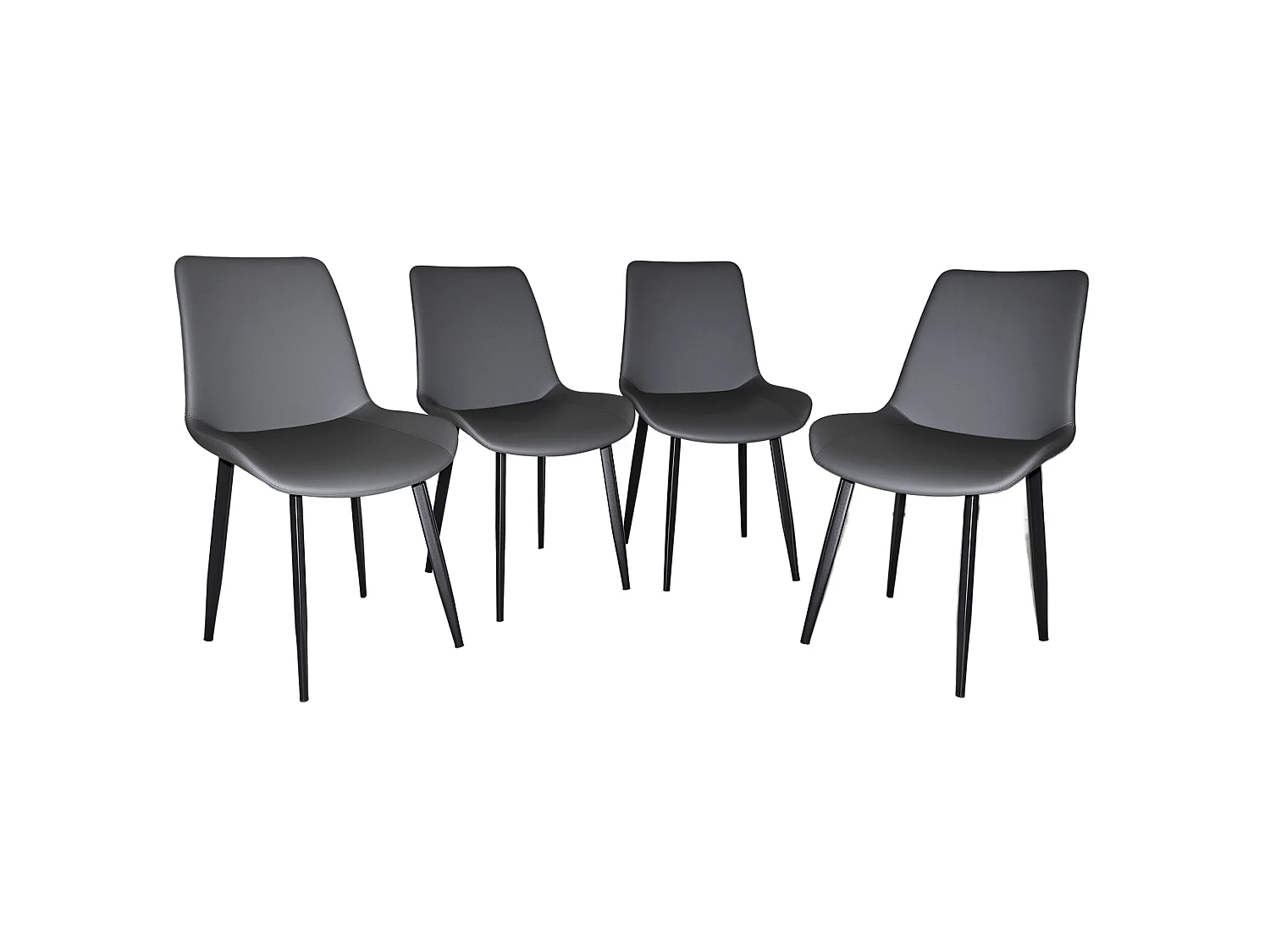 Lot de 4 chaises en PU gris avec pieds en acier noir