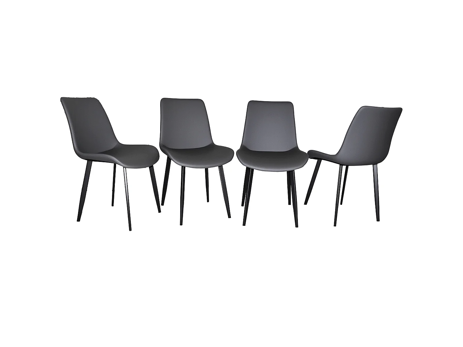Lot de 4 chaises en PU gris avec pieds en acier noir