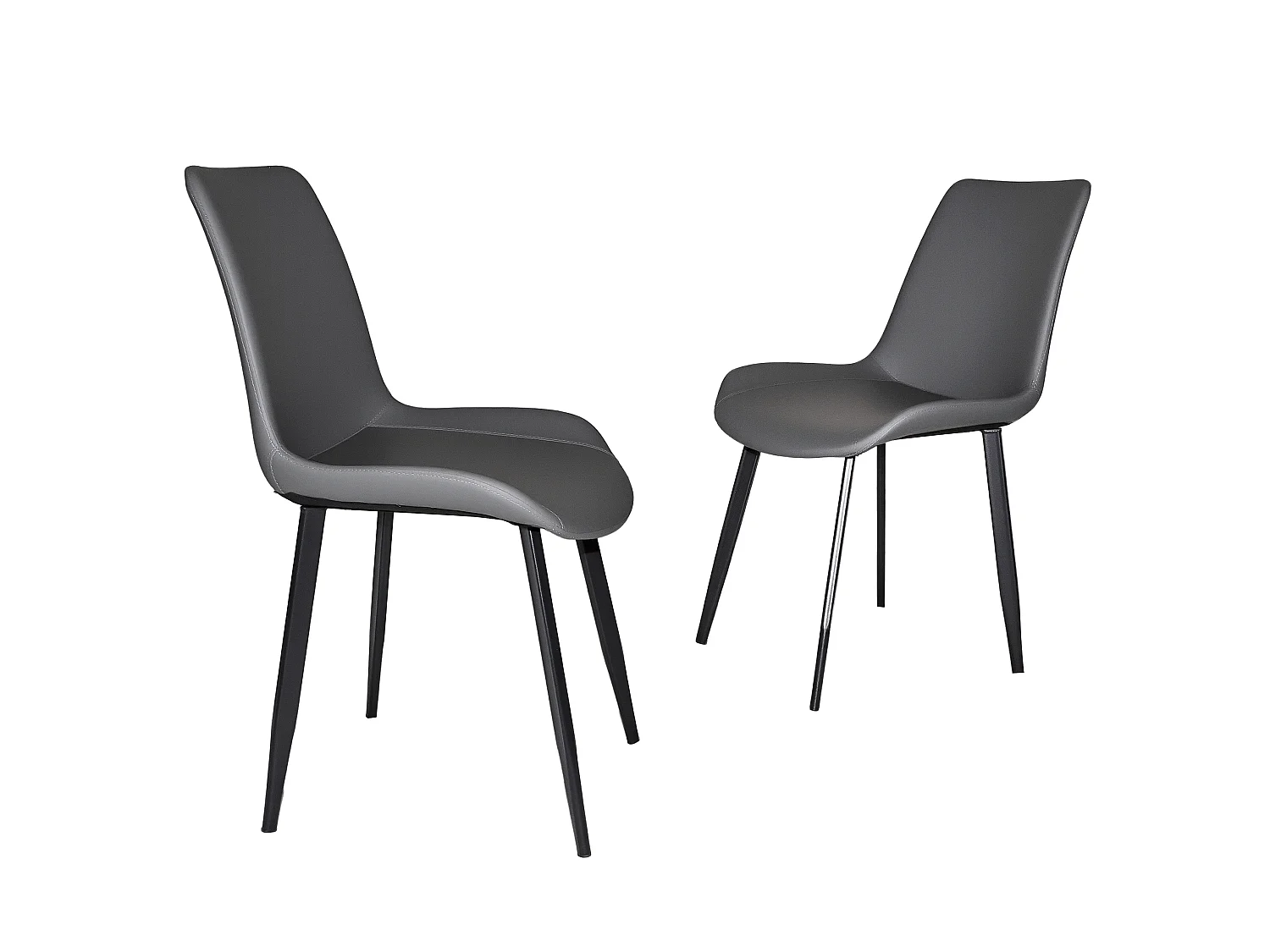 Lot de 4 chaises en PU gris avec pieds en acier noir