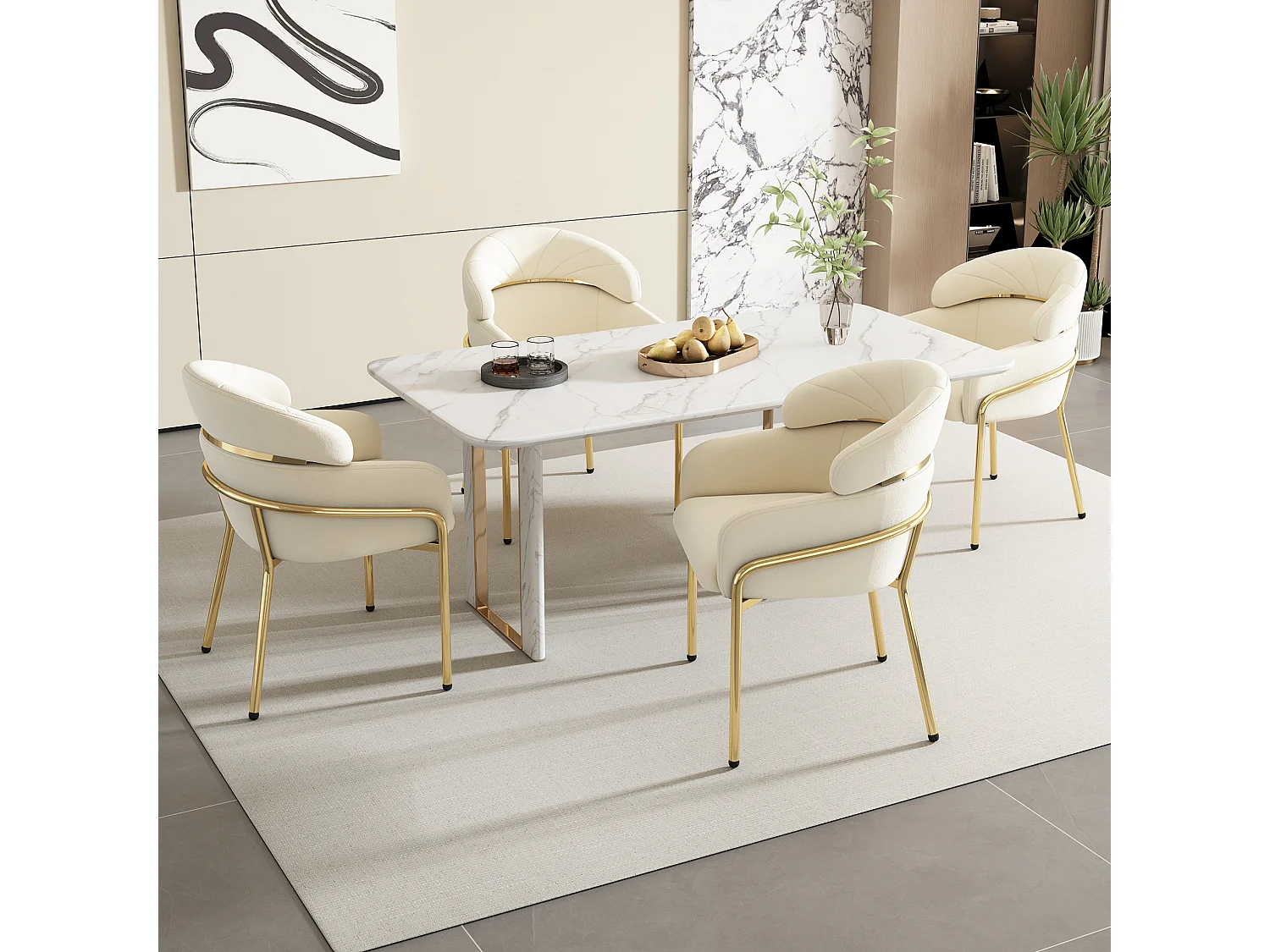 Chaise de salle à manger en velours avec pieds en métal - Beige