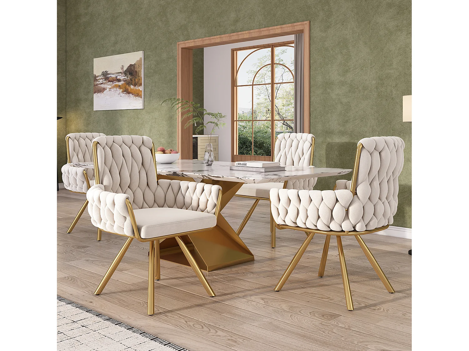 Lot de 2 chaises pivotant en velours - Pieds en métal - Beige