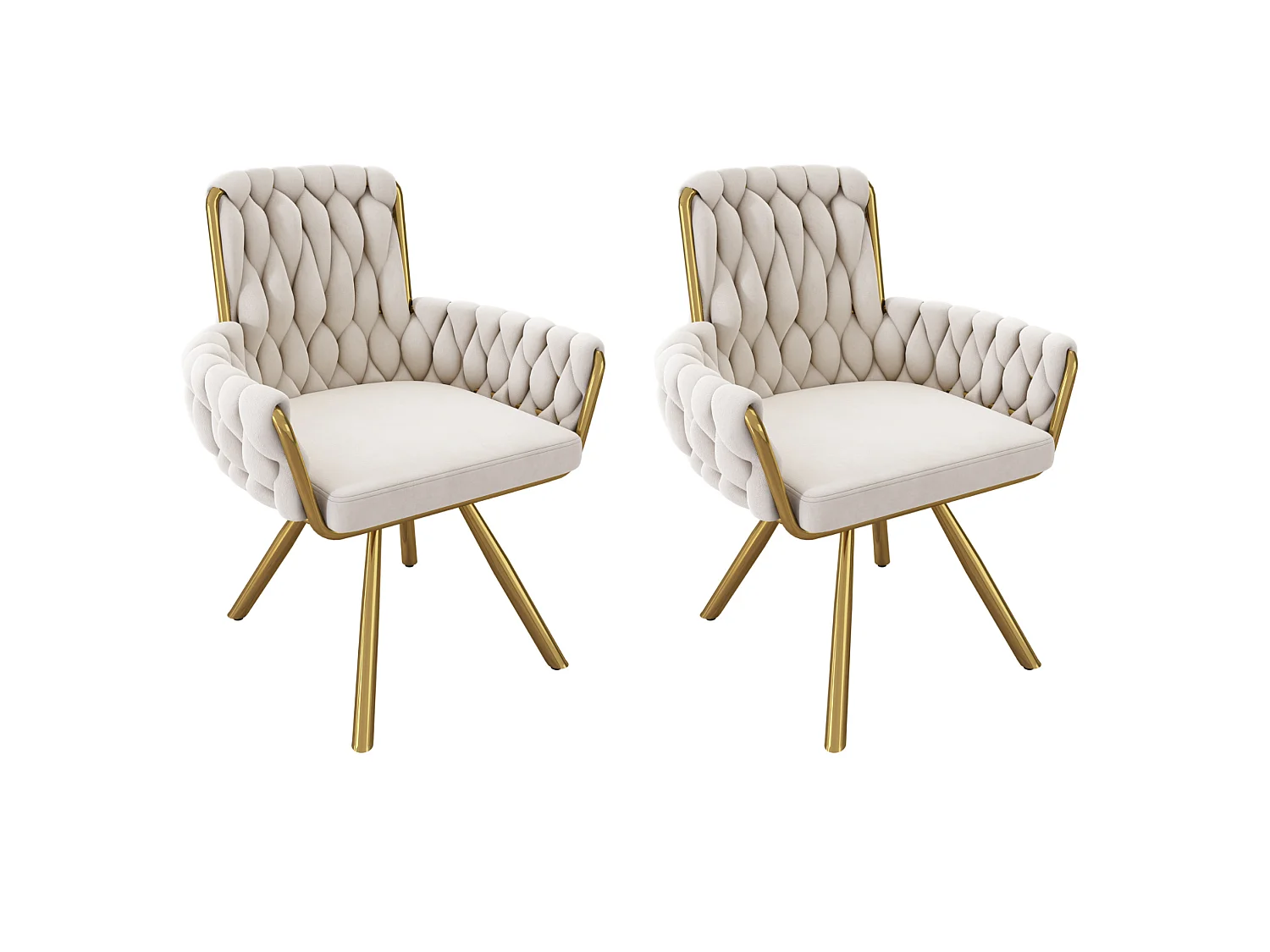 Lot de 2 chaises pivotant en velours - Pieds en métal - Beige
