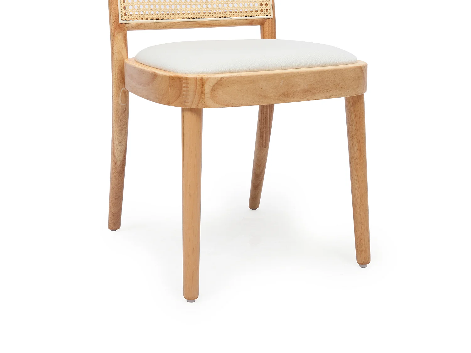 Juego de 6 sillas de lino con respaldo de ratán - Color madera