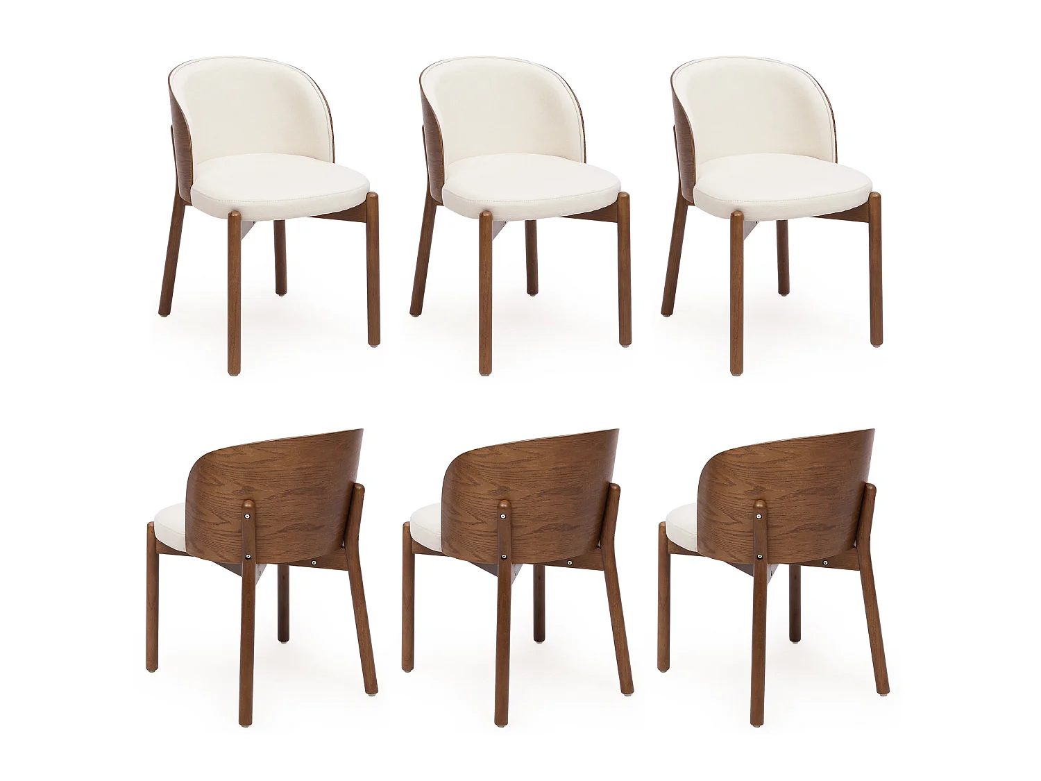 Conjunto de 6 sillas de comedor de madera y lino - Marrón y blanco