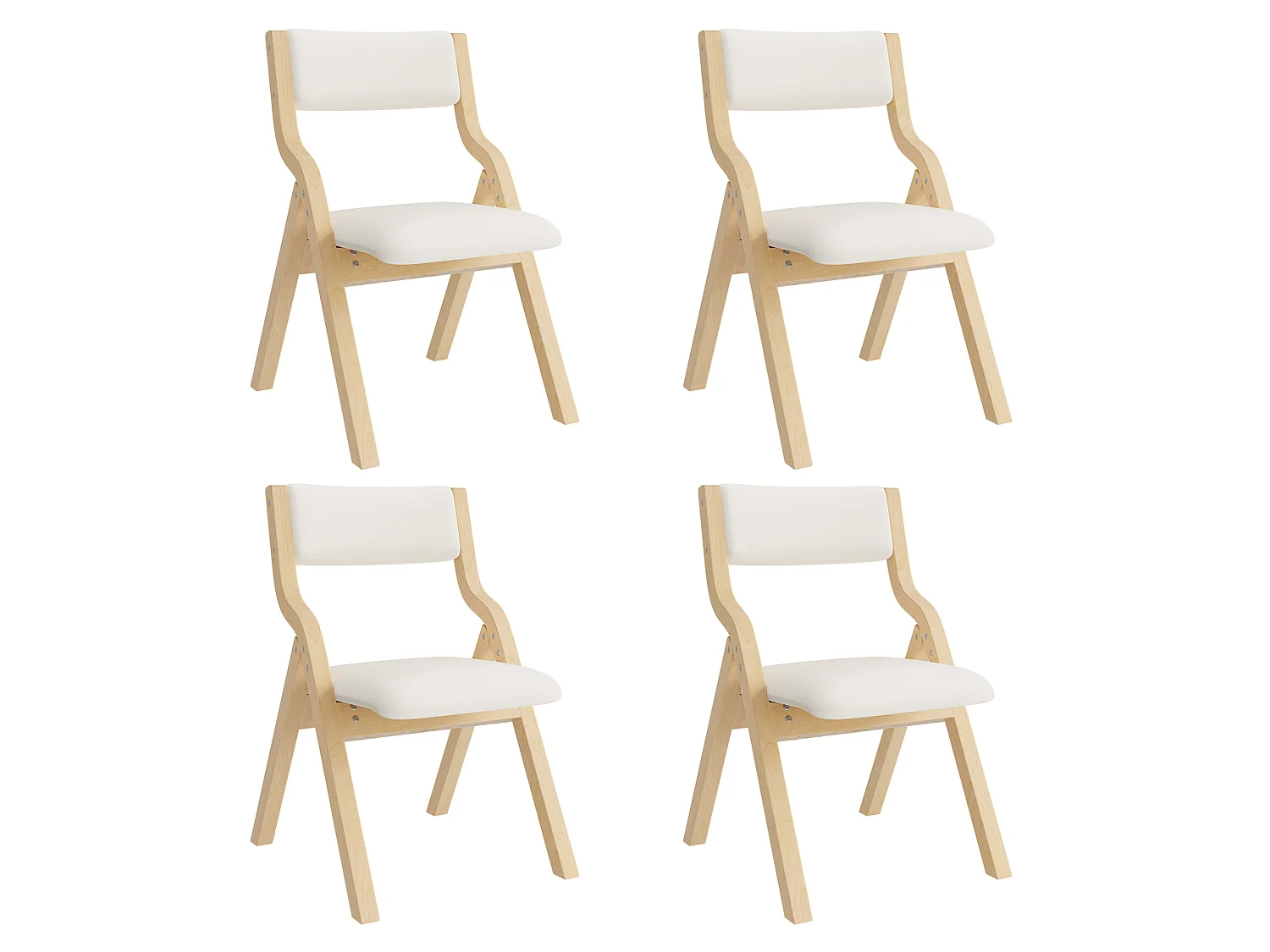 Juego de 4 sillas plegables, beige y natural - Madera y lino