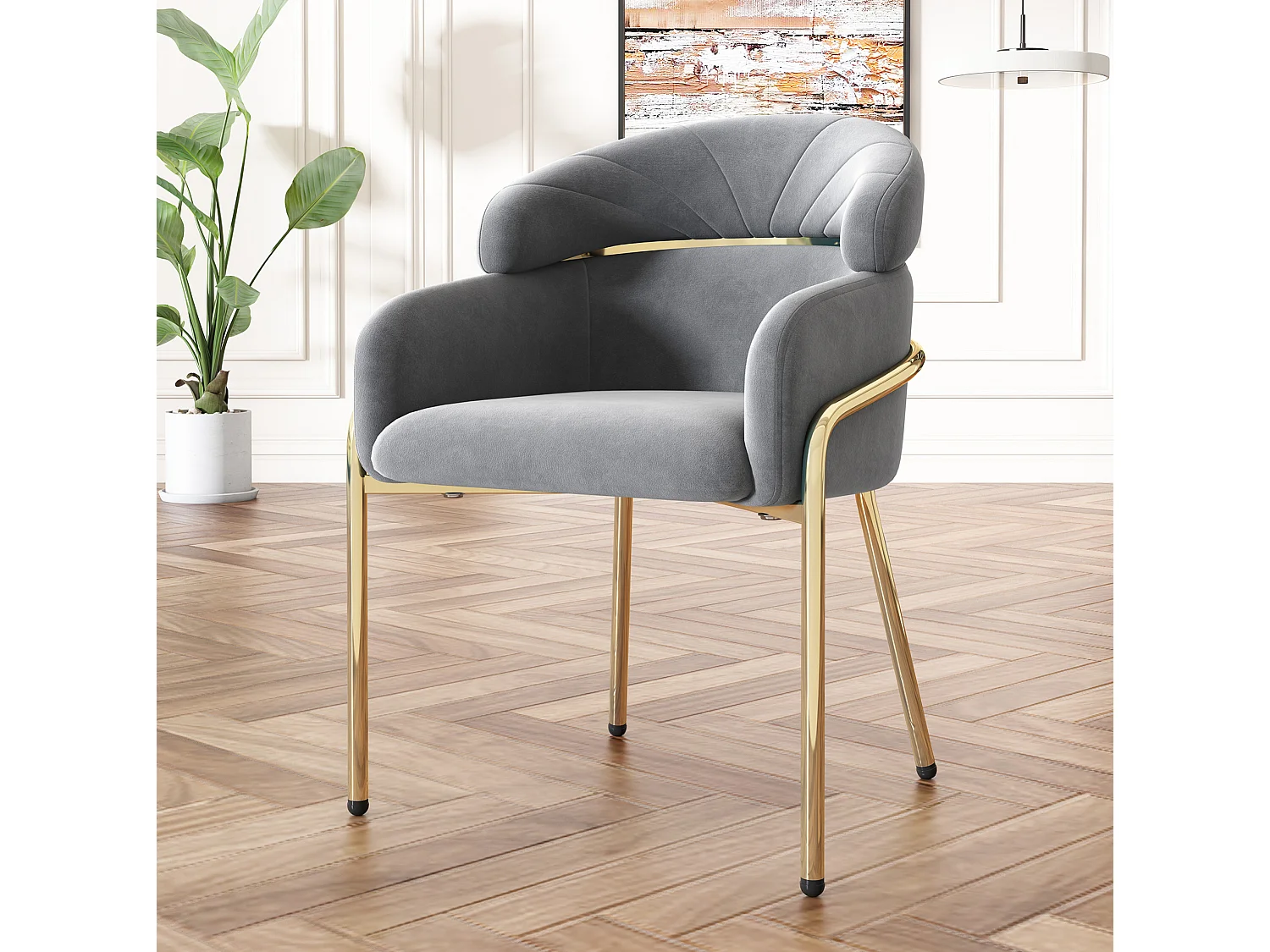Lot de 2 chaise de salle à manger en velours avec pieds en métal - Gris