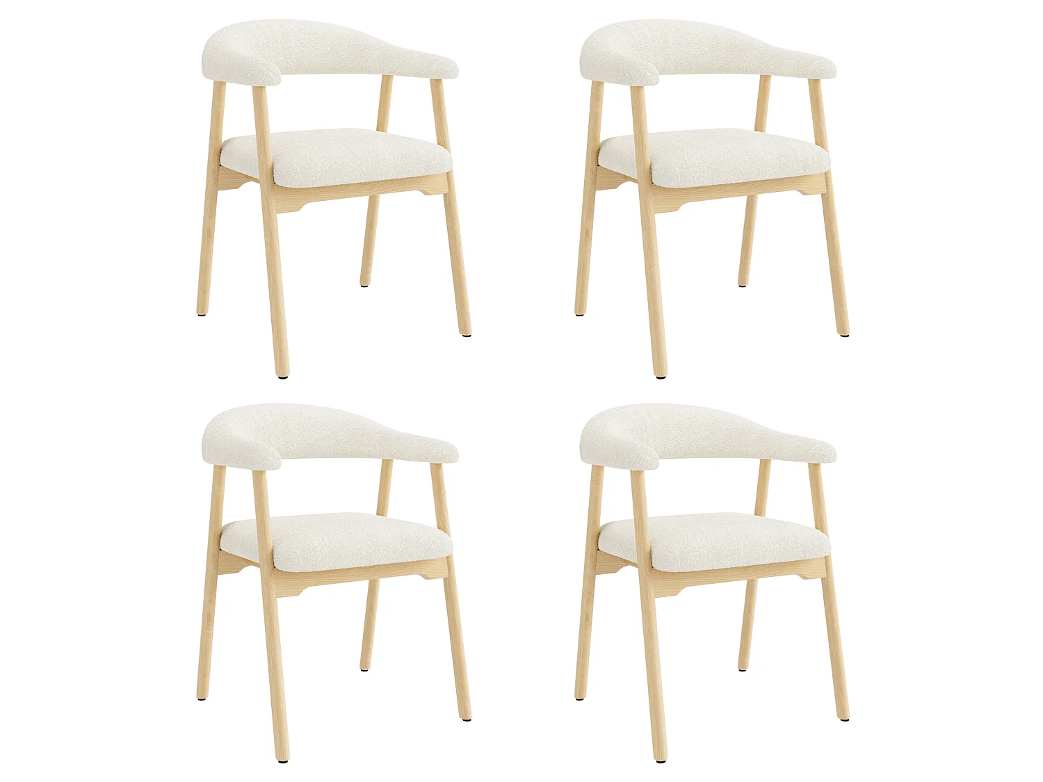 Juego de 4 sillas de madera con tela bouclé - Natural y beige