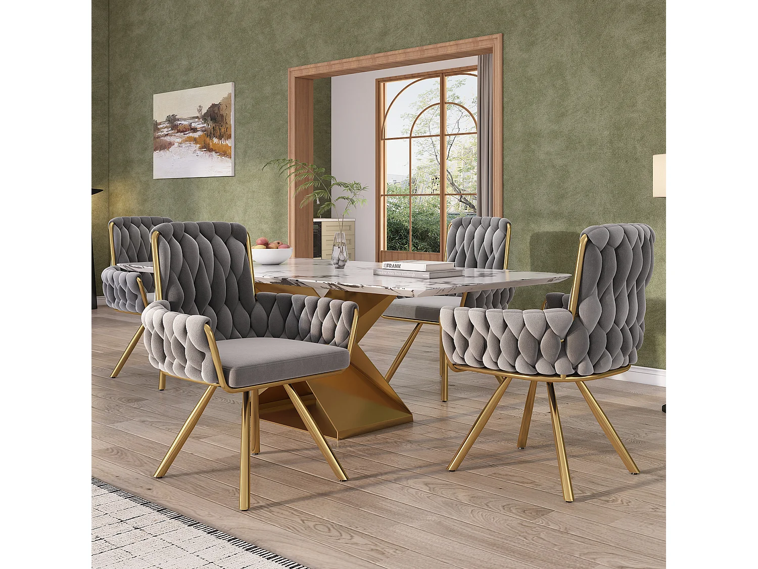 Lot de 6 chaises pivotant en velours - Pieds en métal - Gris