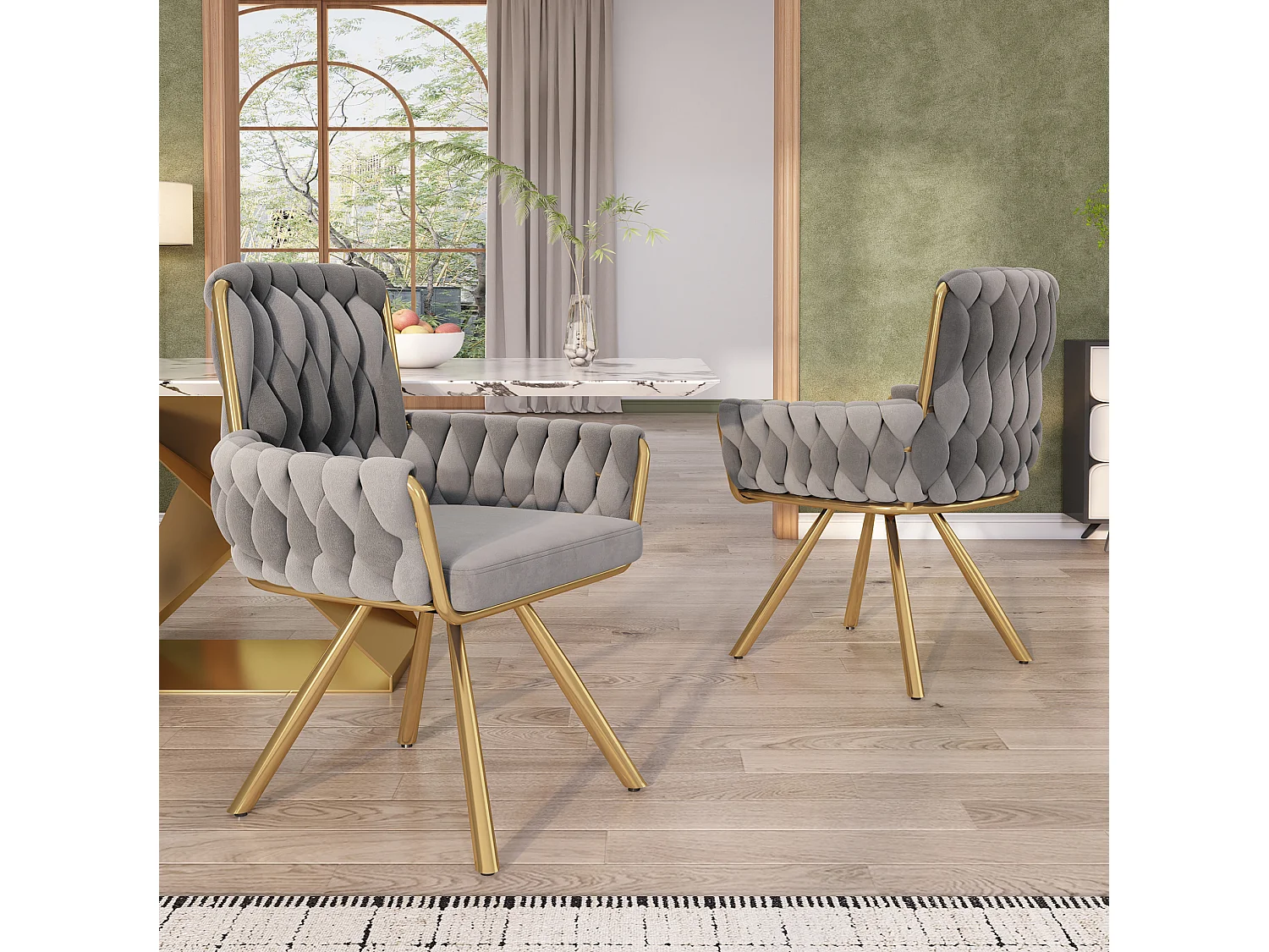 Lot de 6 chaises pivotant en velours - Pieds en métal - Gris