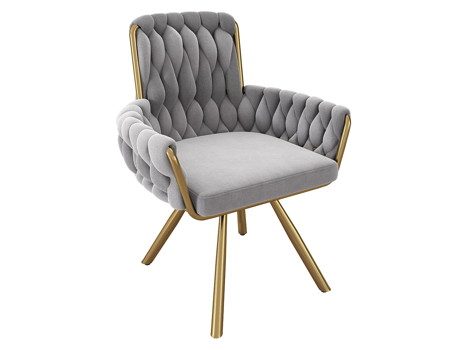 Lot de 6 chaises pivotant en velours - Pieds en métal - Gris