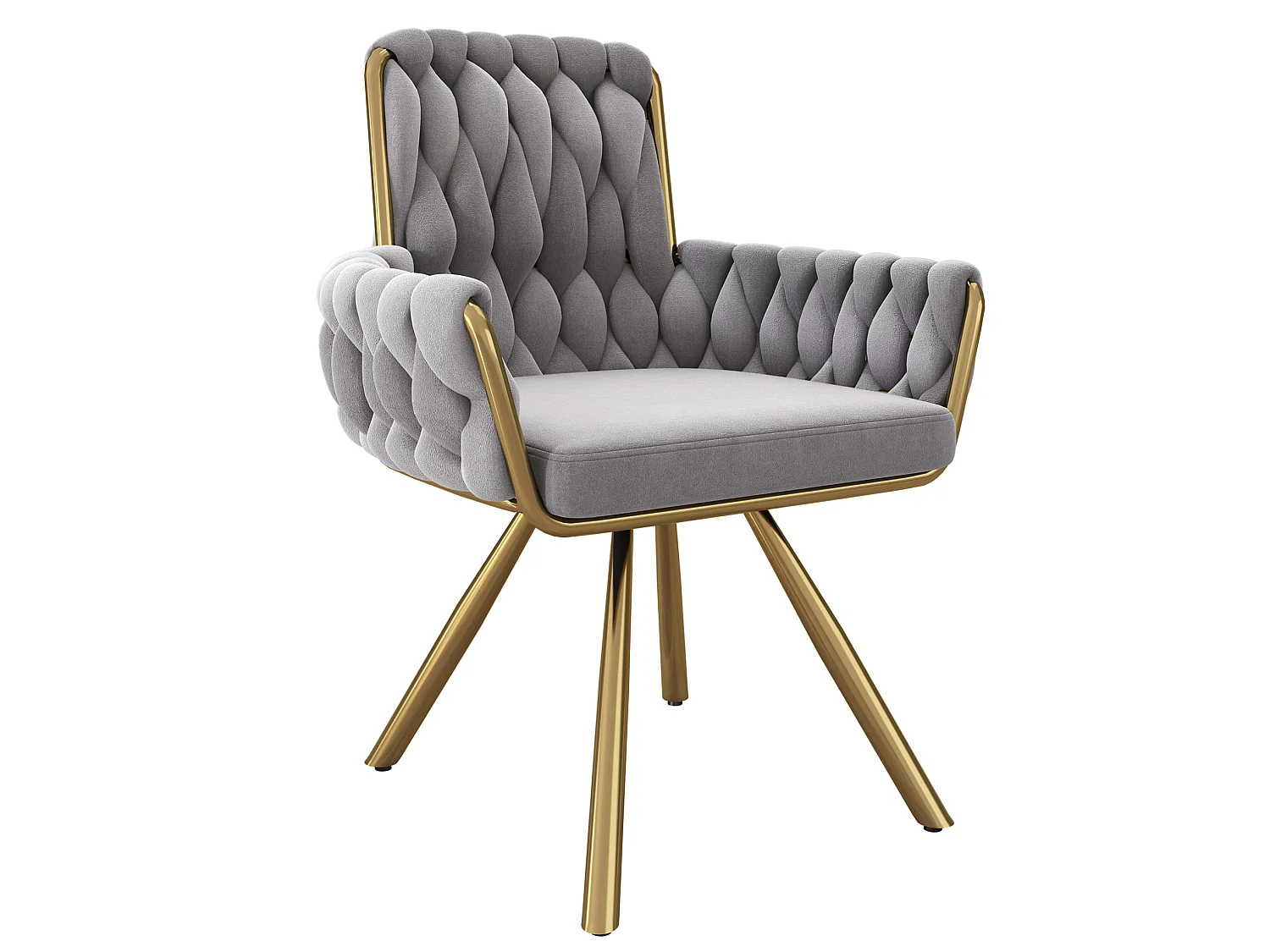 Lot de 6 chaises pivotant en velours - Pieds en métal - Gris