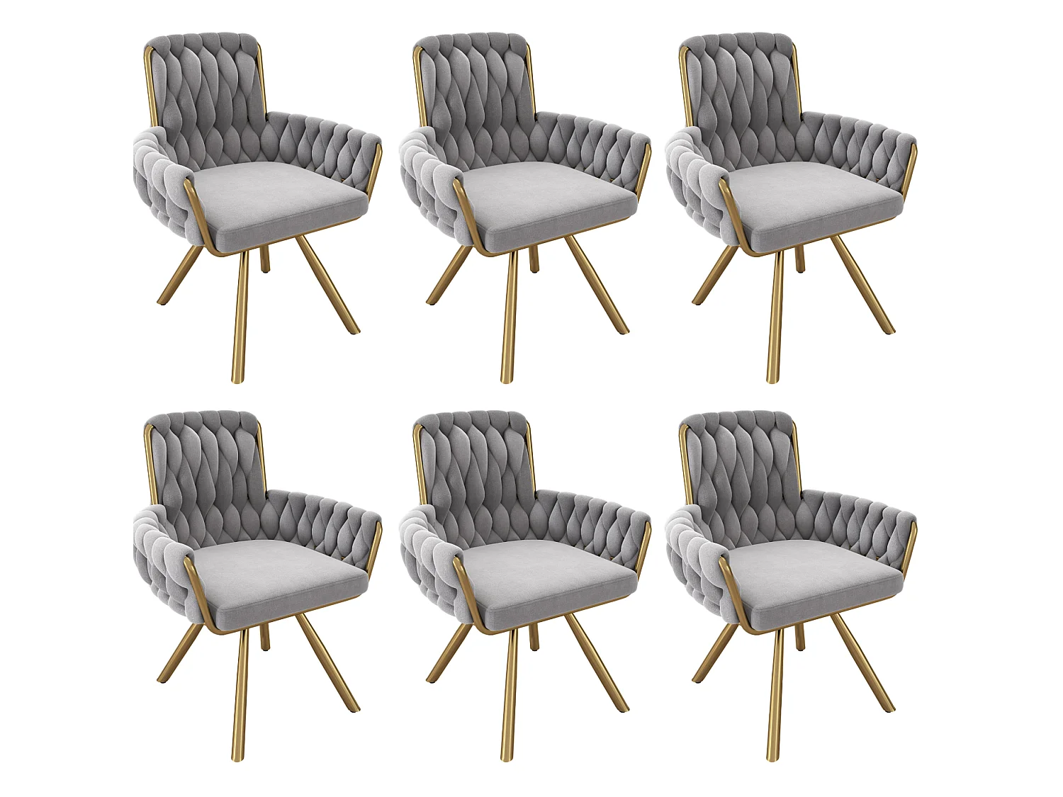 Lot de 6 chaises pivotant en velours - Pieds en métal - Gris