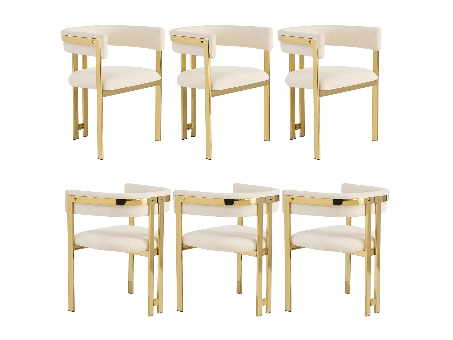 Juego de 6 sillas de comedor de chenilla - Beige y dorado