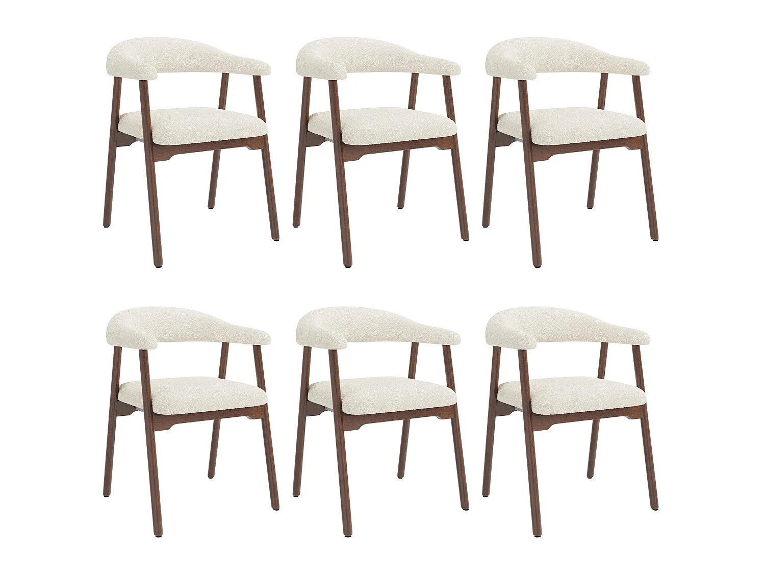 Lot de 6 chaises en bois et tissu bouclé - Marron et beige