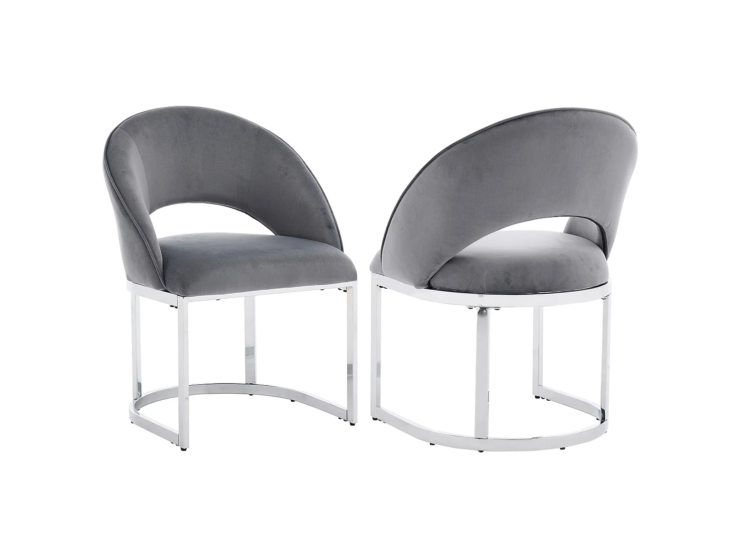 Lot de 2 chaises en tissu bouclé - Style moderne - Gris et argenté