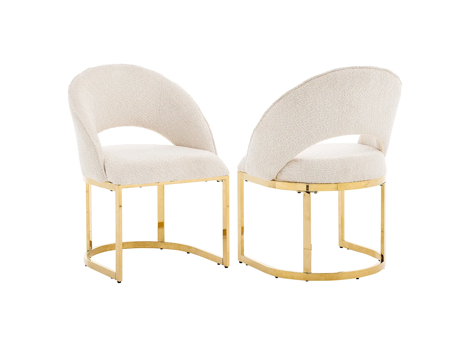 Juego de 2 sillas de tela bouclé - Estilo moderno - Beige y dorado