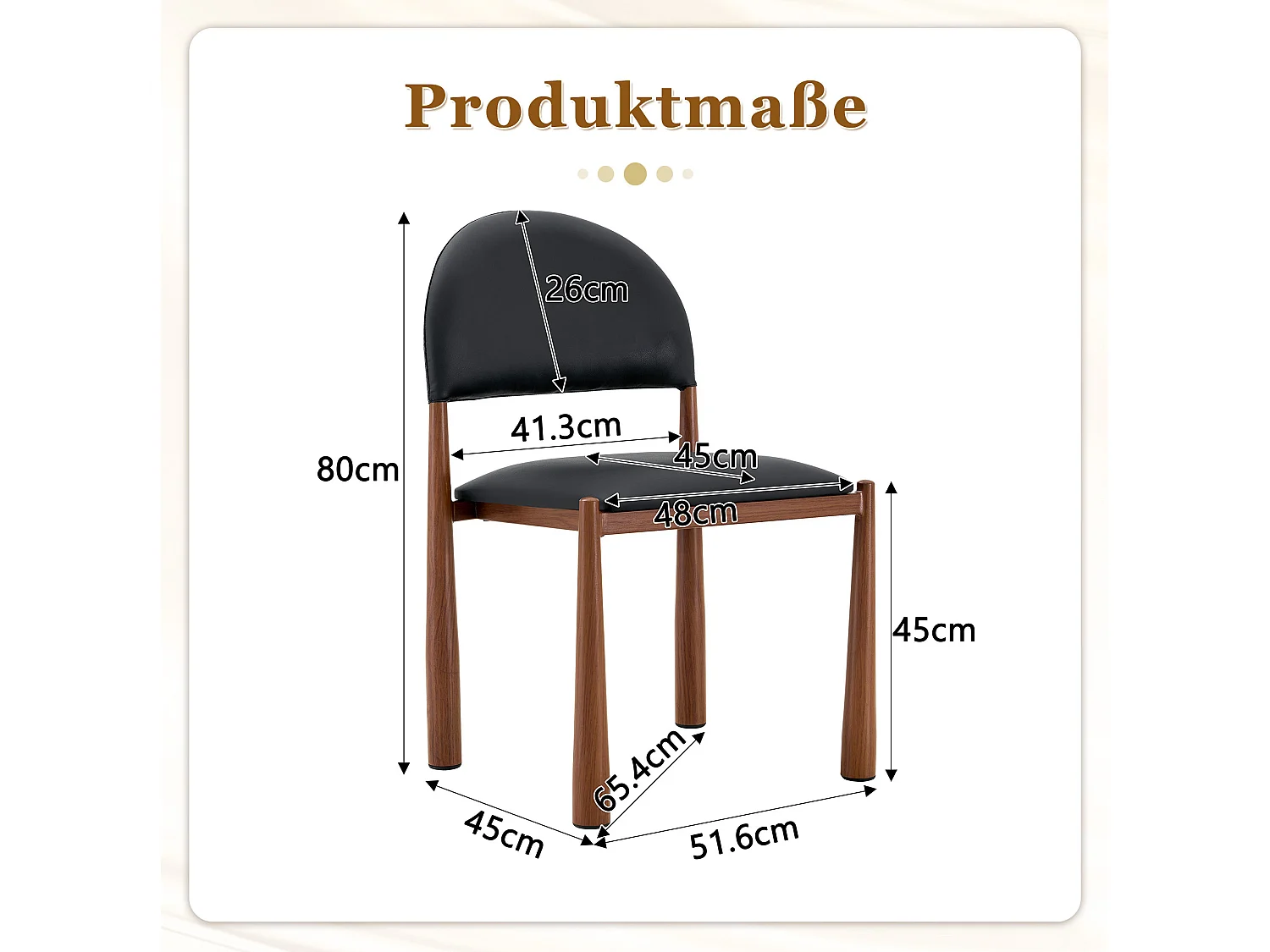 Set van 2 PU-stoelen met halfronde rugleuning en metalen poten met walnootafwerking – Zwart