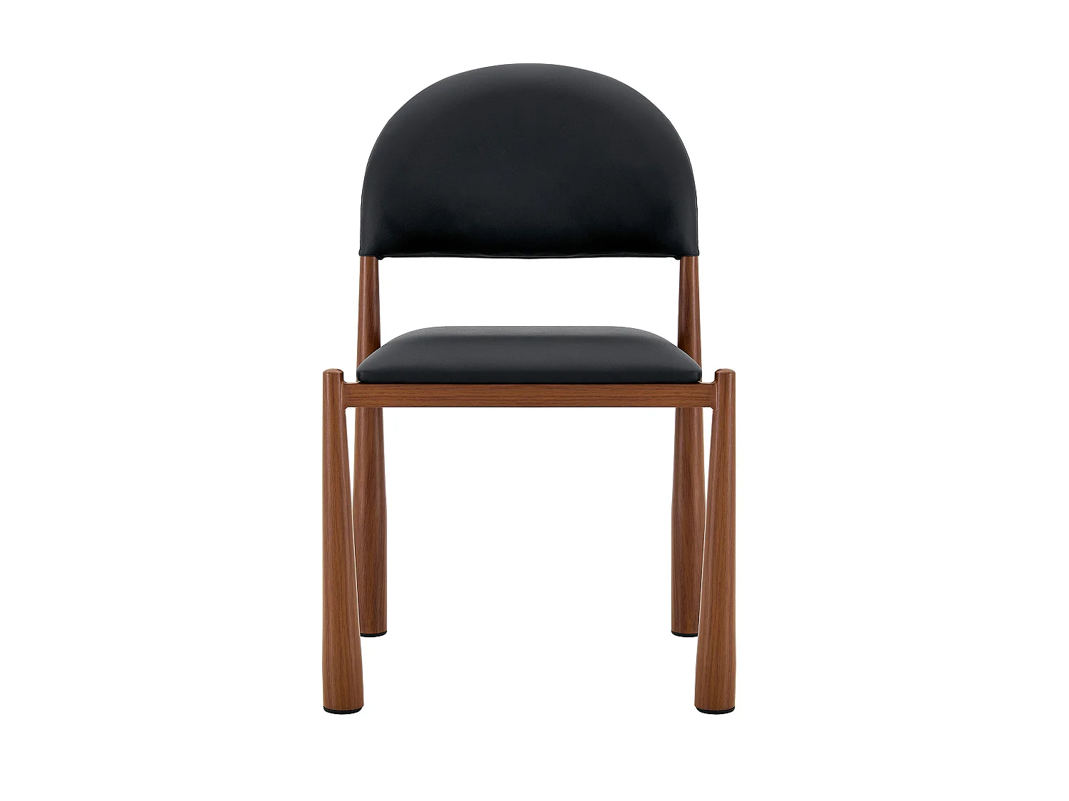 Set van 2 PU-stoelen met halfronde rugleuning en metalen poten met walnootafwerking – Zwart